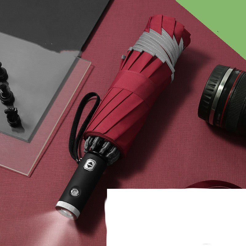 Full-automatic Car LED Light Reflective Strip Folding Umbrella