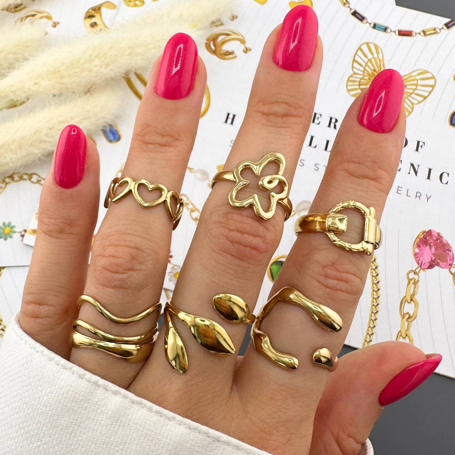 18K gold plated Stainless steel Flower finger ring, Intensity
