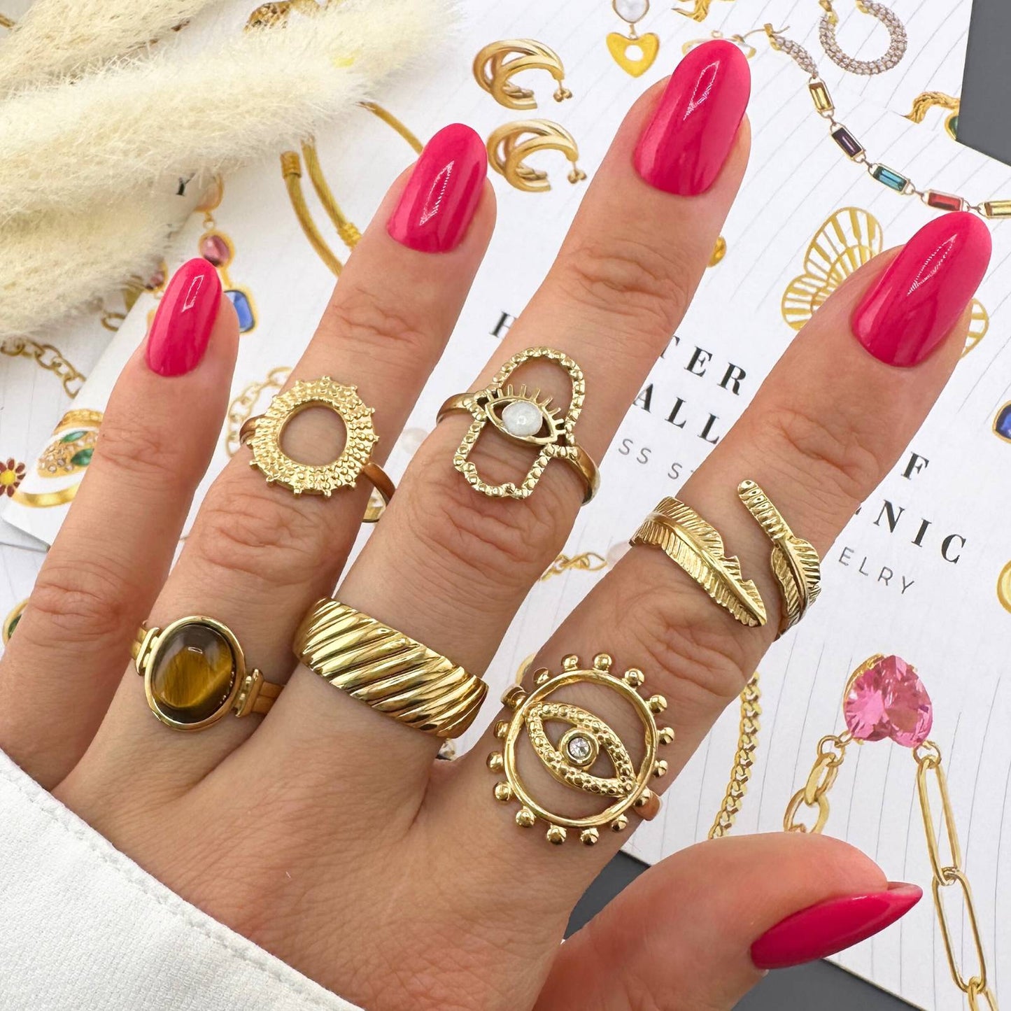 18K gold plated Stainless steel Evil Eye finger ring, Intensity