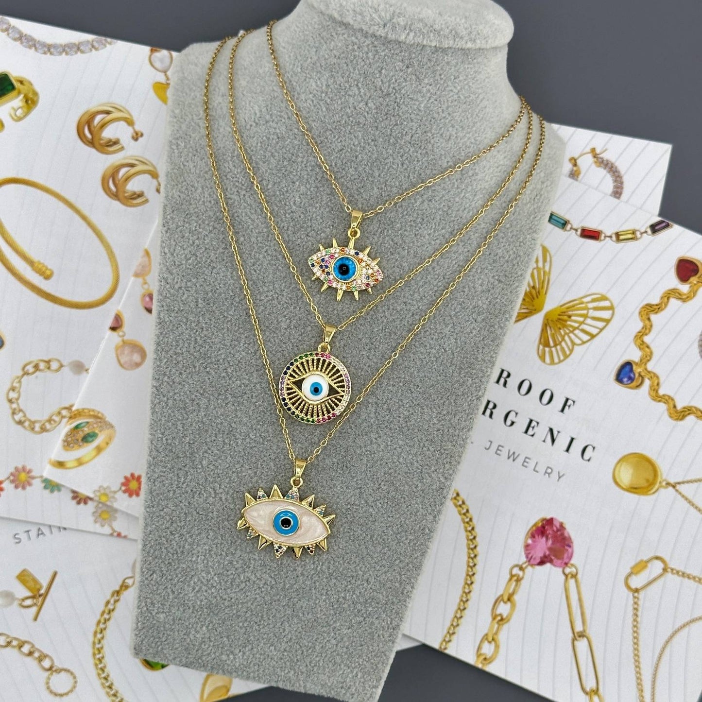 18K gold plated Stainless steel Evil Eye necklace, Intensity