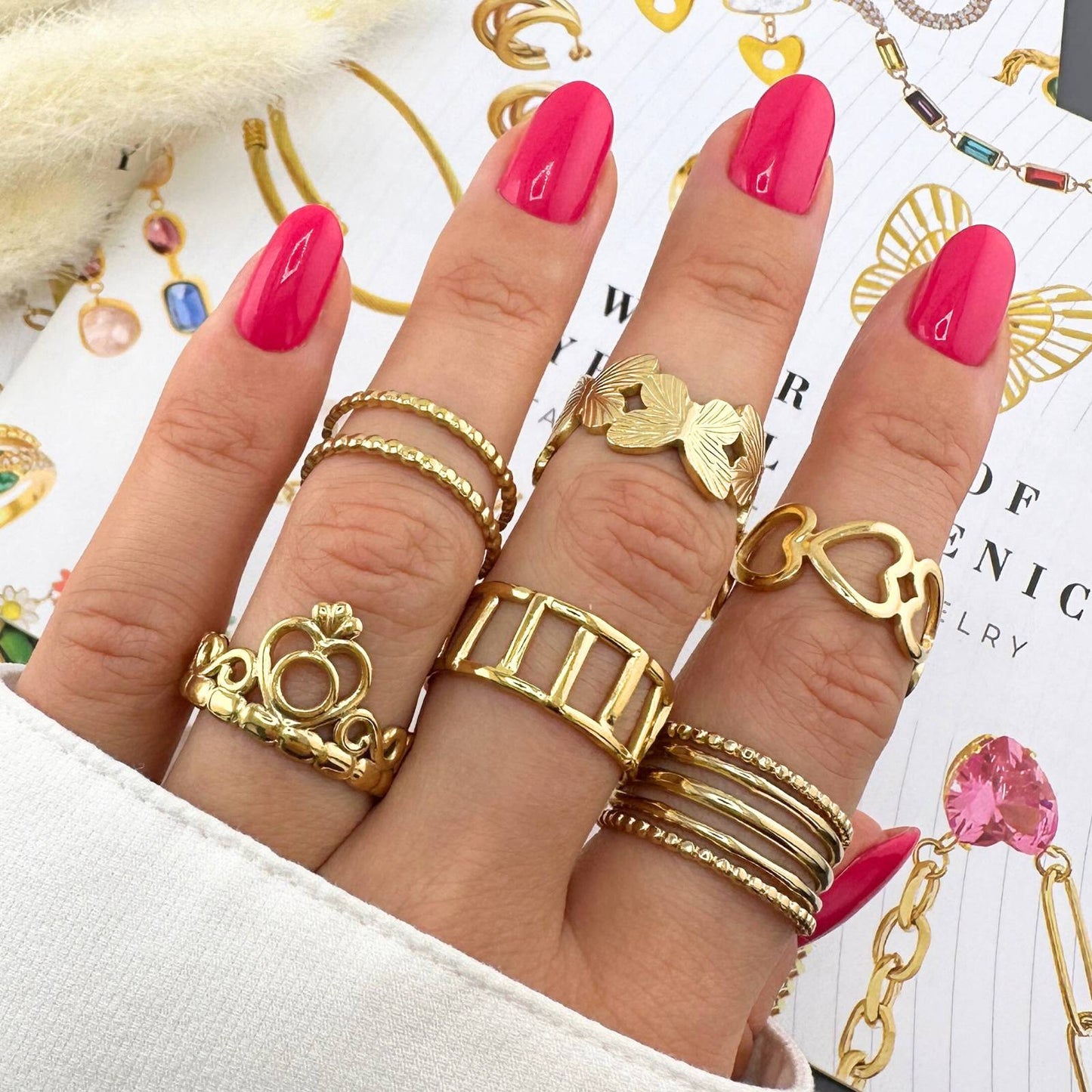 18K gold plated Stainless steel Hearts finger ring, Intensity