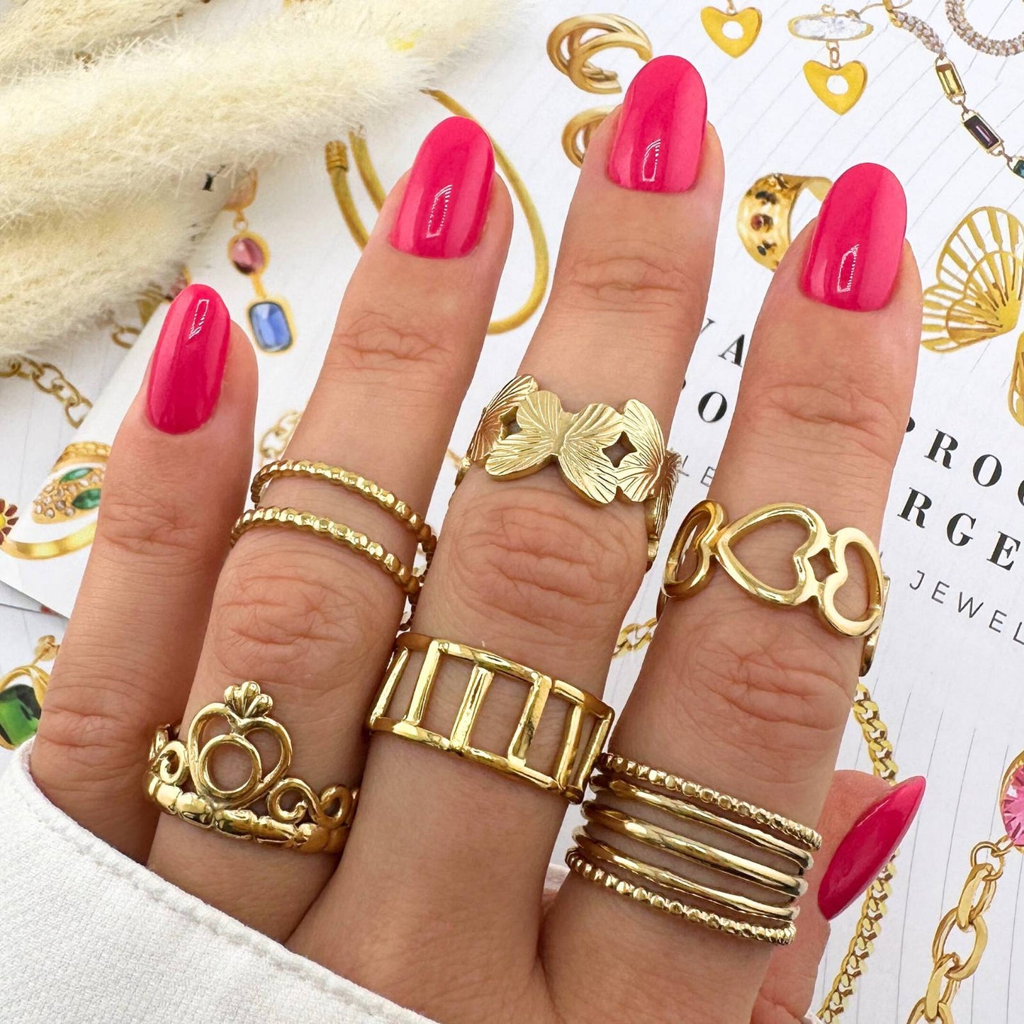 18K gold plated Stainless steel Hearts finger ring, Intensity