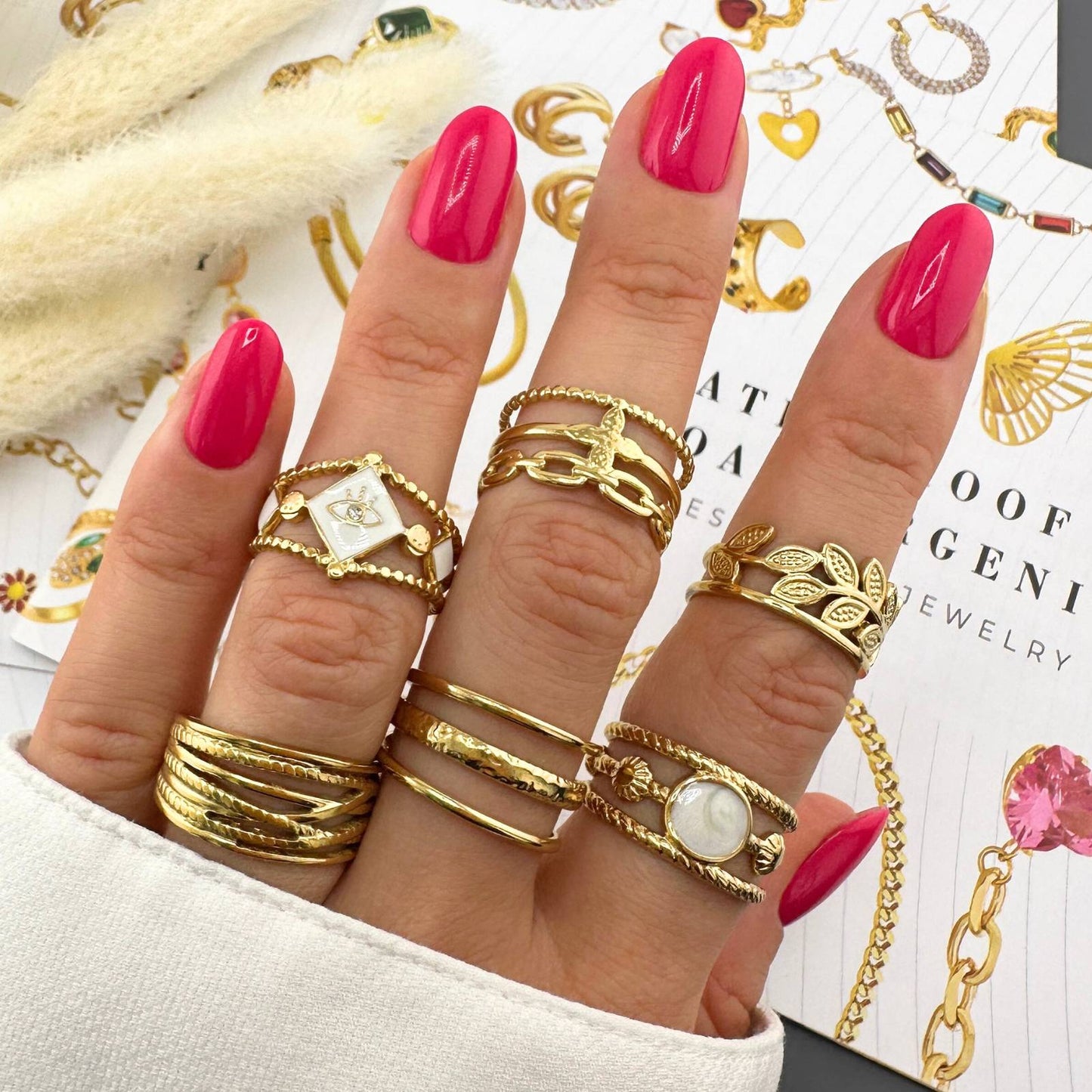 18K gold plated Stainless steel Flower finger ring, Intensity