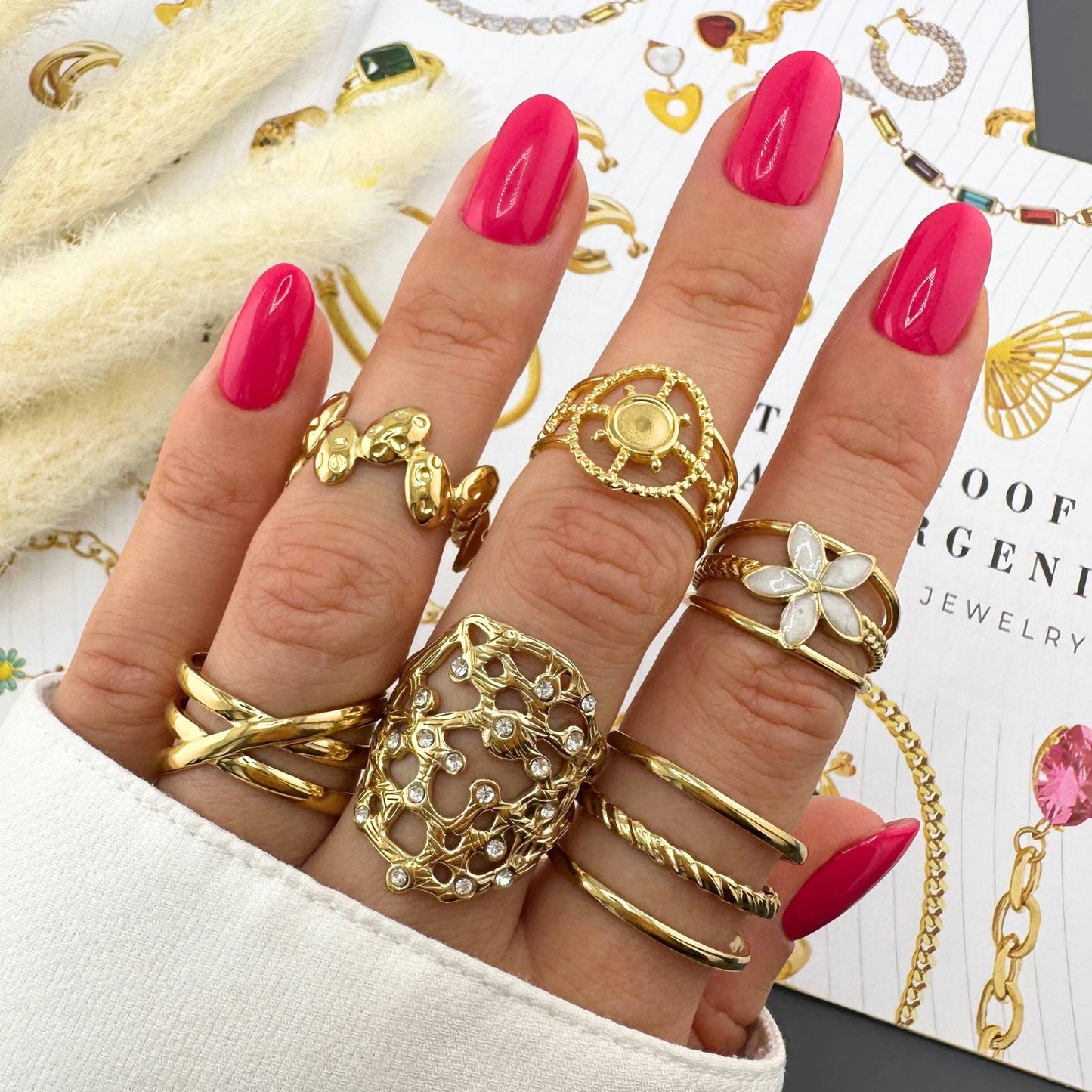 18K gold plated Stainless steel Flower finger ring, Intensity