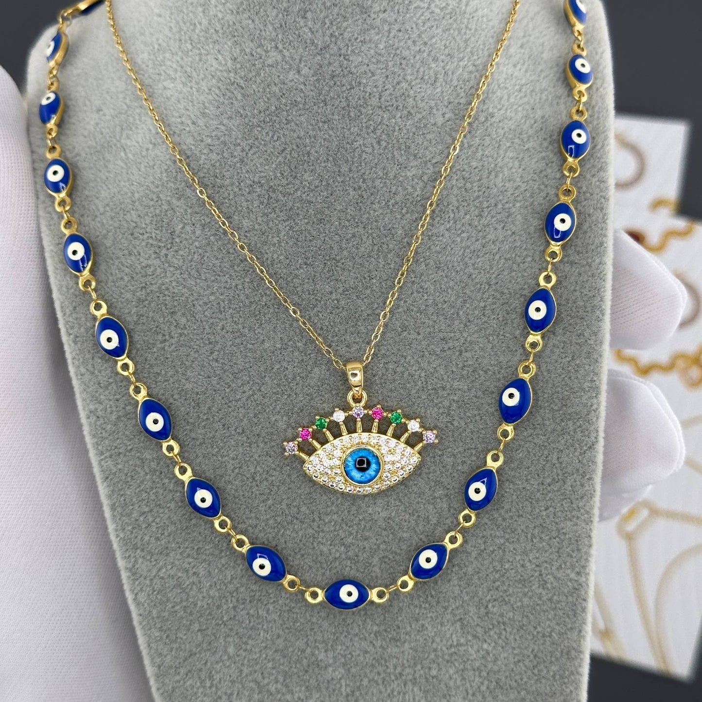18K gold plated Stainless steel Evil Eye necklace, Intensity