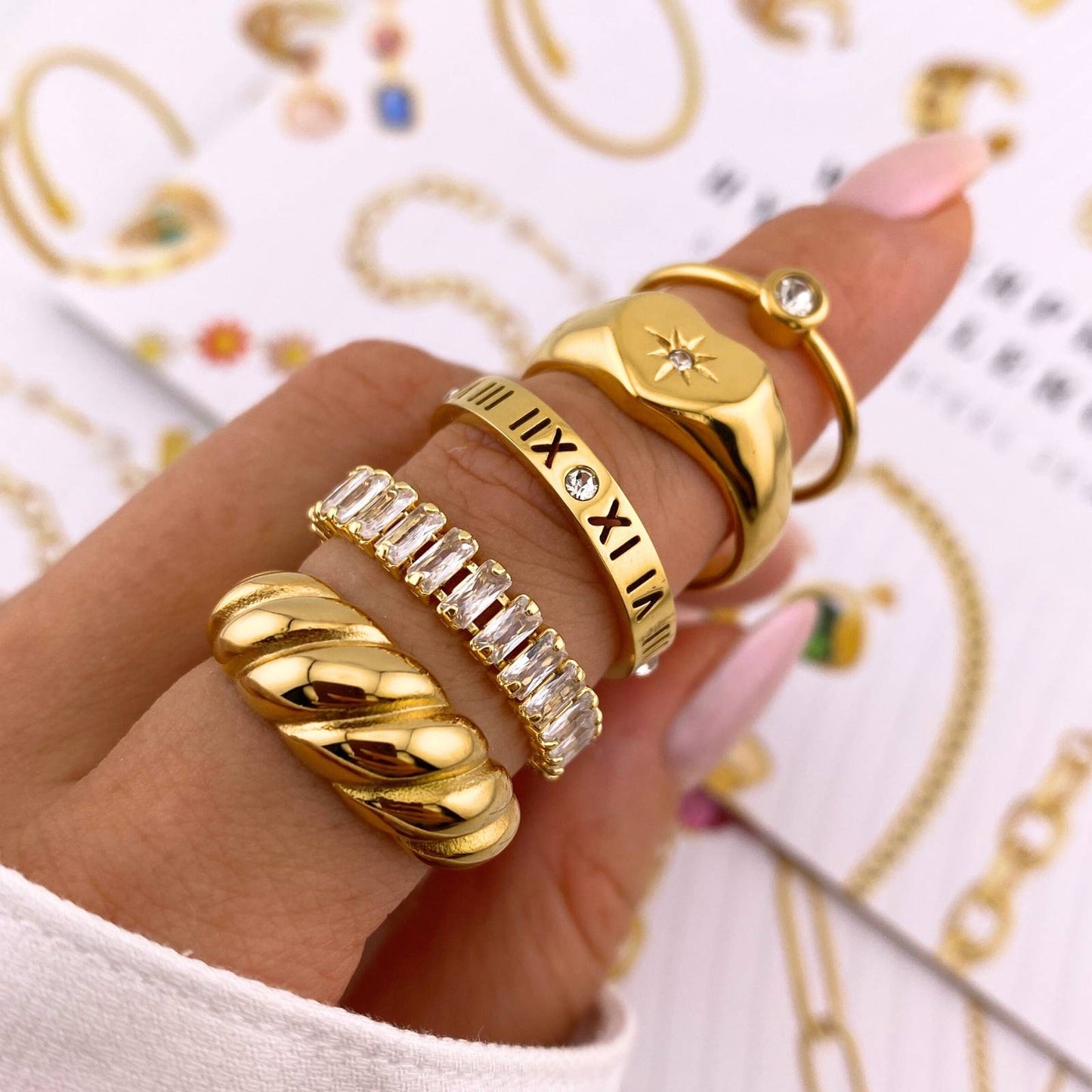 18K gold plated Stainless steel Heart finger ring, Intensity