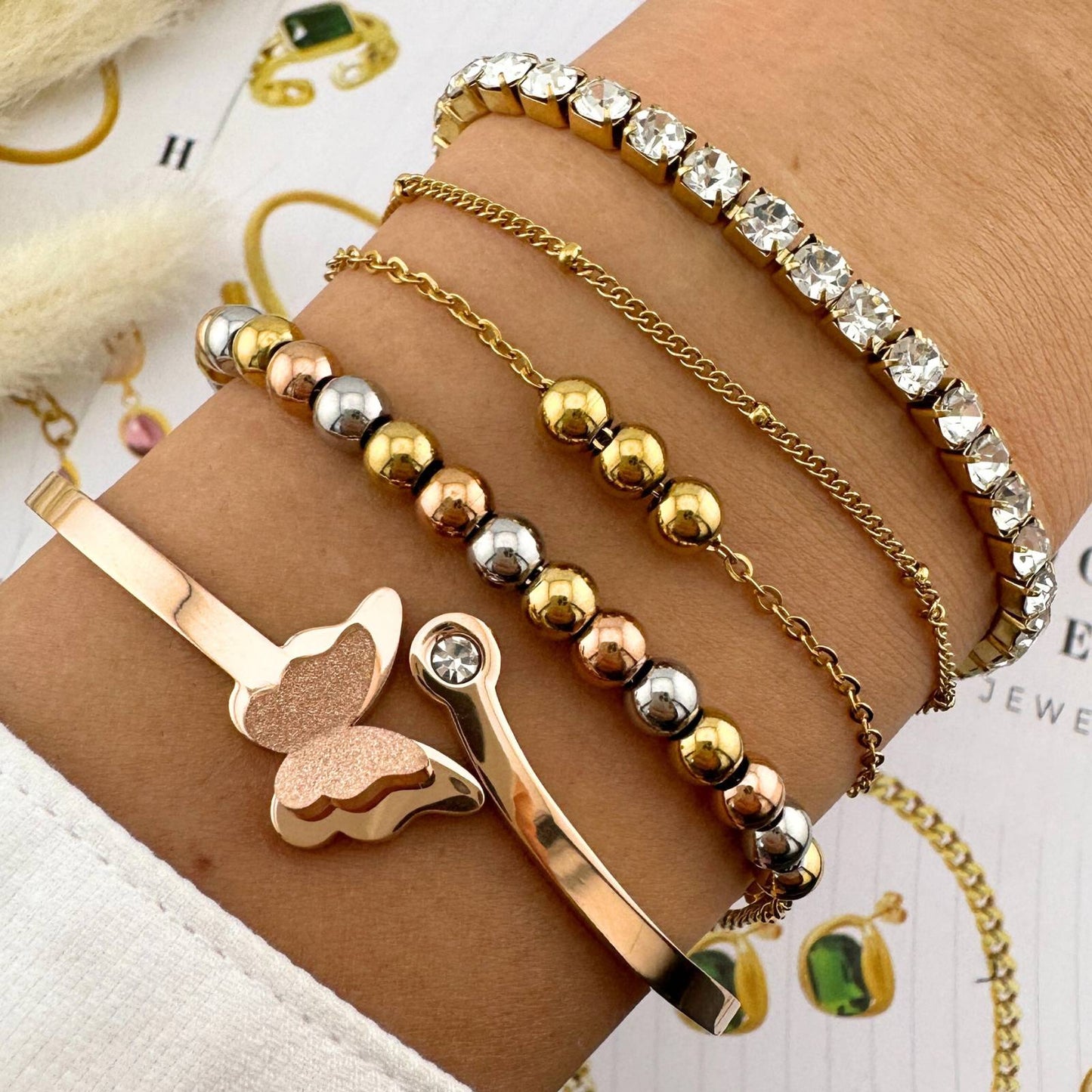 18K gold plated Stainless steel Butterfly bracelet, Intensity