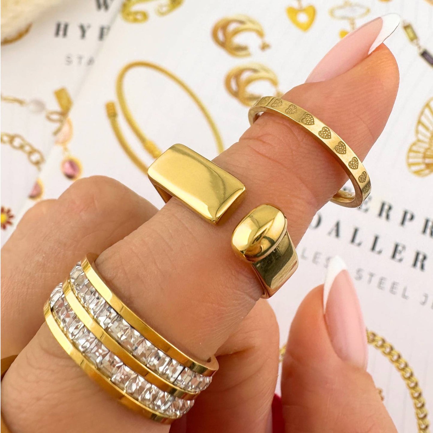 18K gold plated Stainless steel Hearts finger ring, Intensity