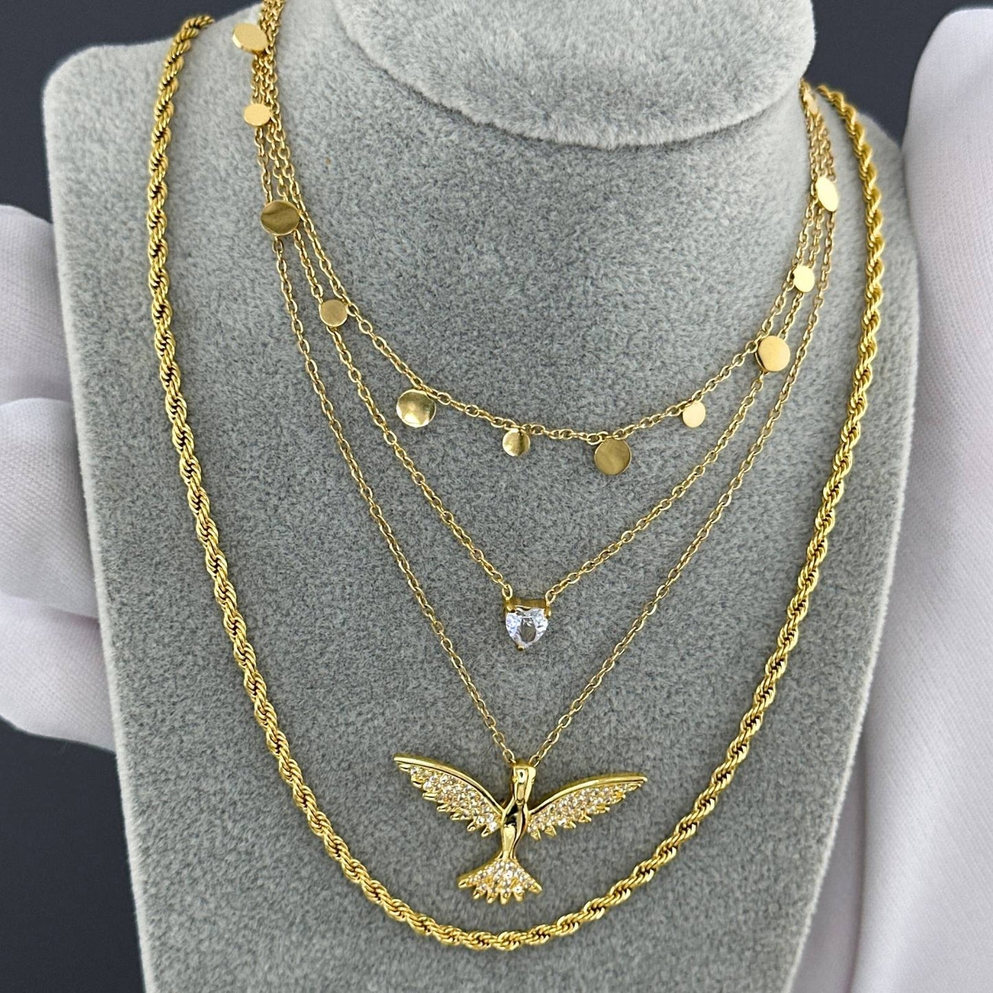18K gold plated Stainless steel Hearts necklace, Intensity