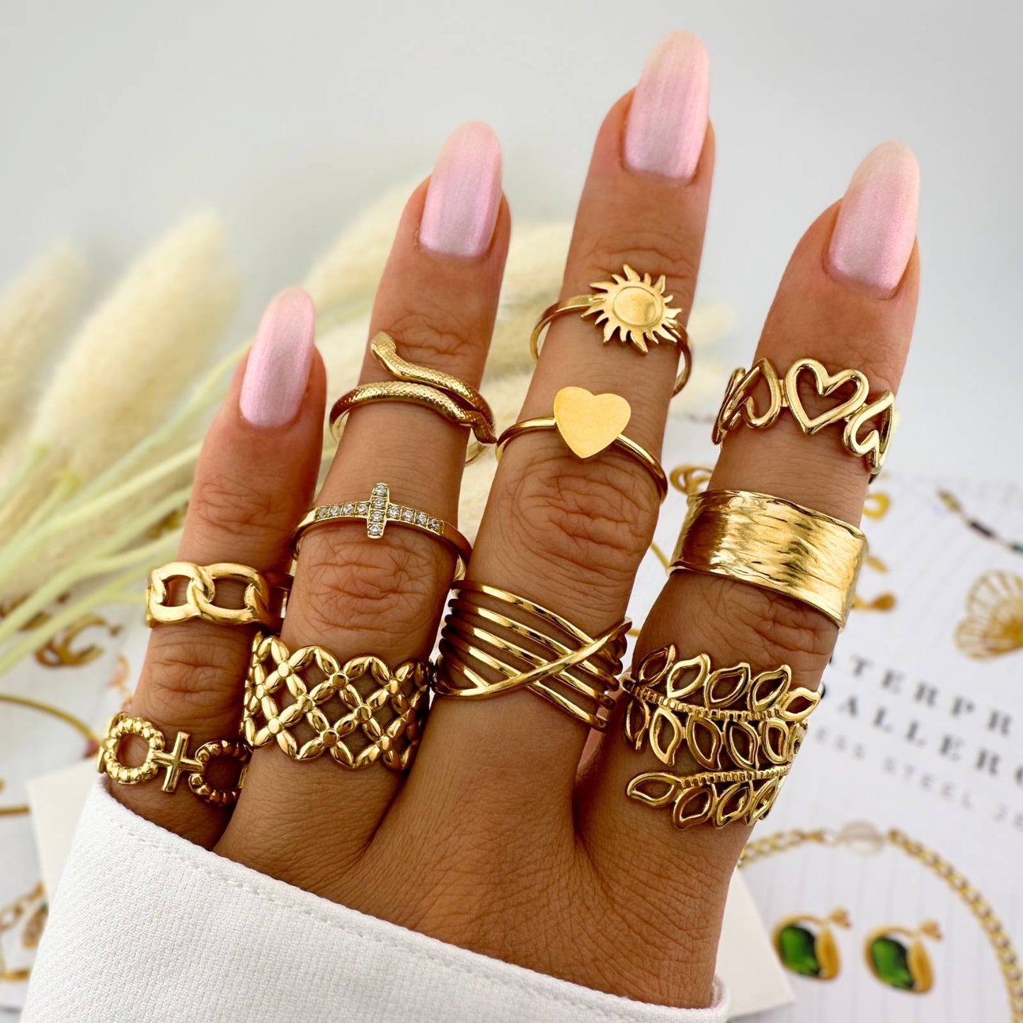 18K gold plated Stainless steel Crosses finger ring, Intensity