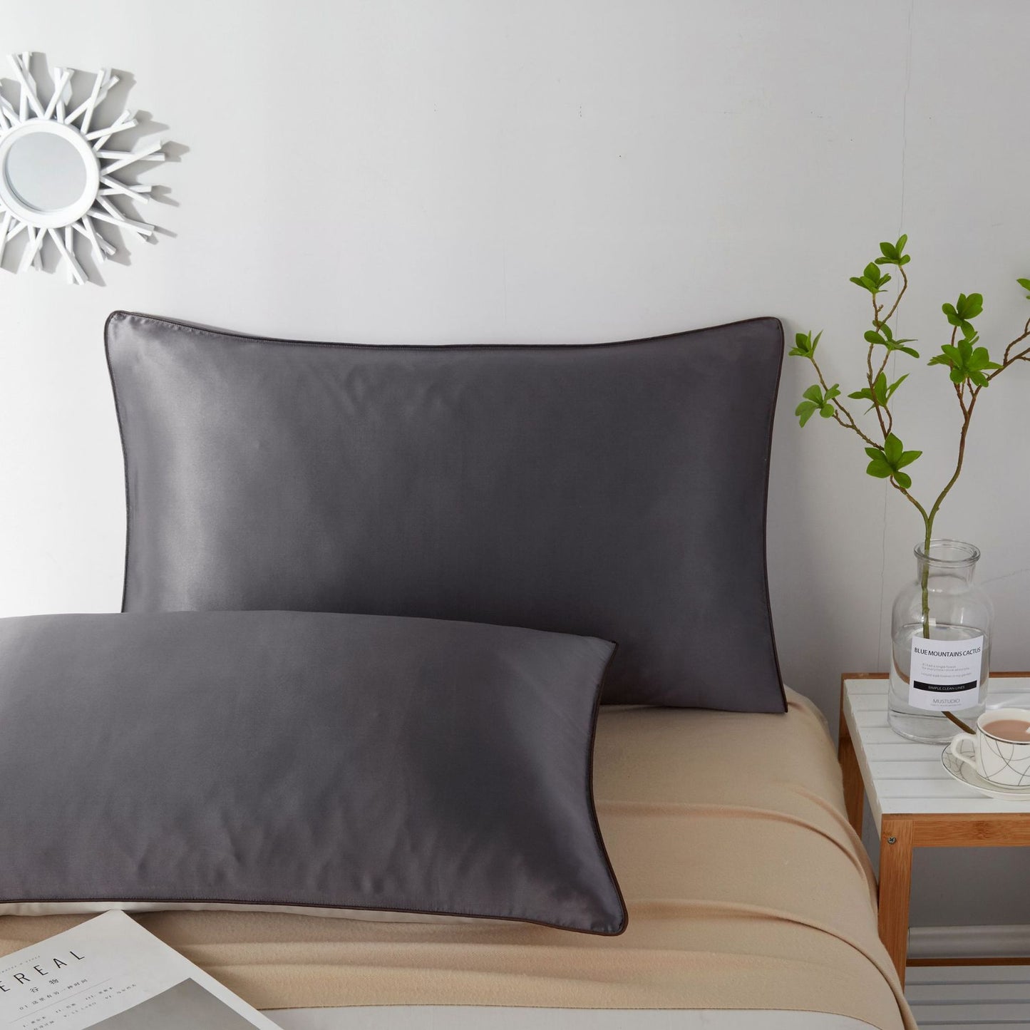 Single-Sided Solid Colo Silk Pillow Pillow Towel Cover Silk Satin