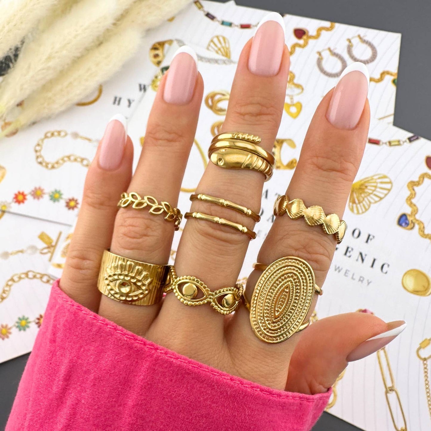 18K gold plated Stainless steel Evil Eyes finger ring, Intensity