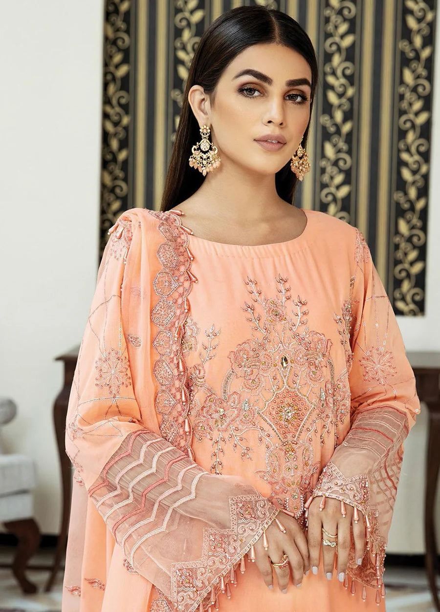 Nafasat by House of Nawab 3 pcs lawn luxury deneen peach suit