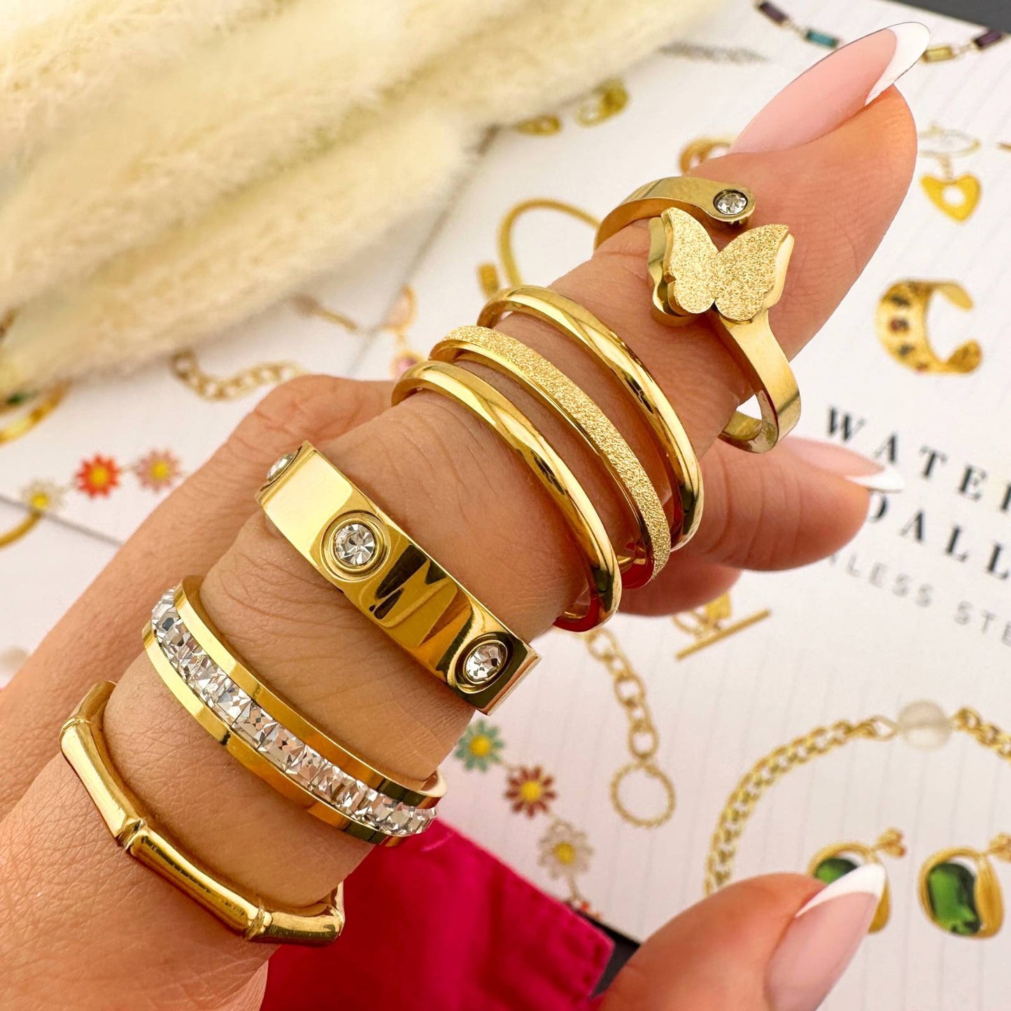 18K gold plated Stainless steel Butterfly finger ring, Intensity