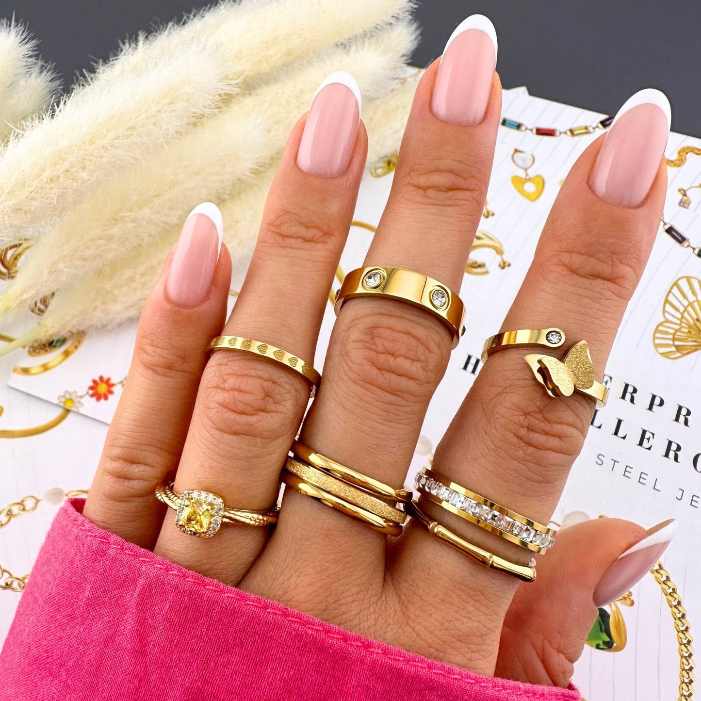 18K gold plated Stainless steel Butterfly finger ring, Intensity