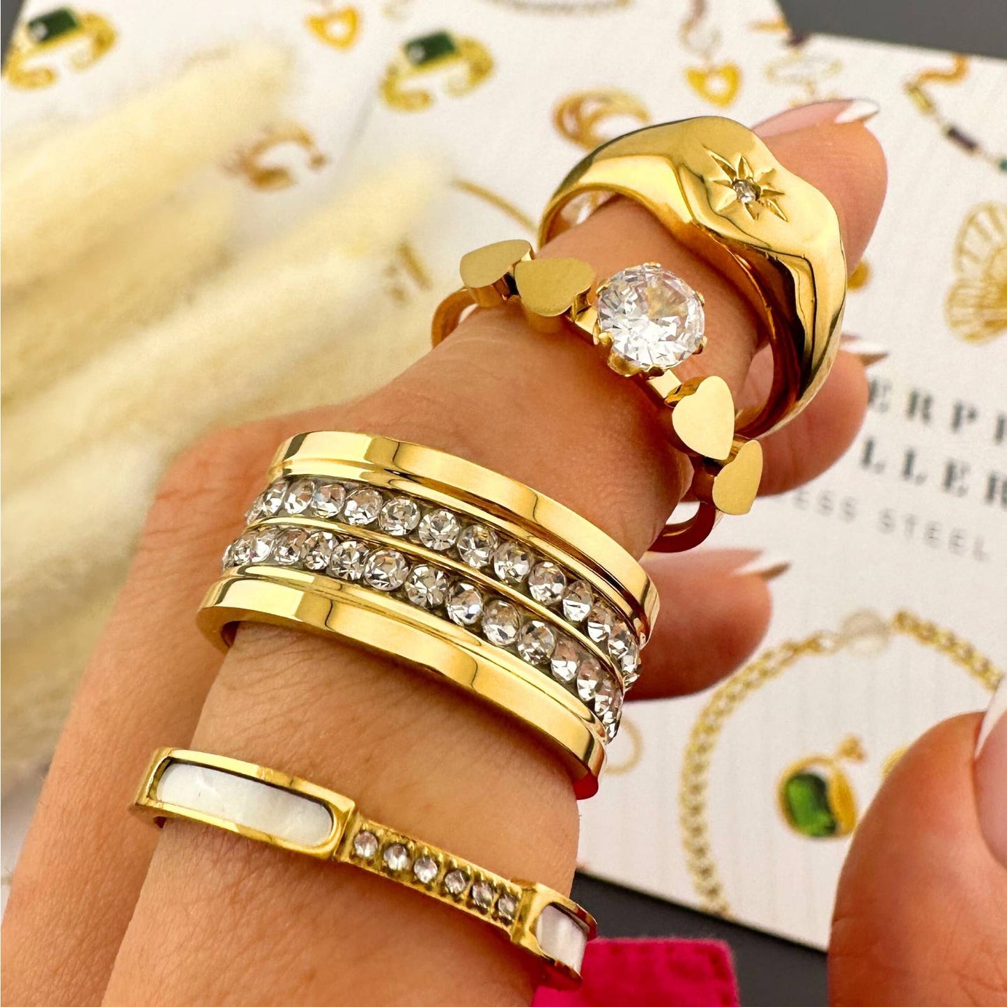 18K gold plated Stainless steel Heart finger ring, Intensity