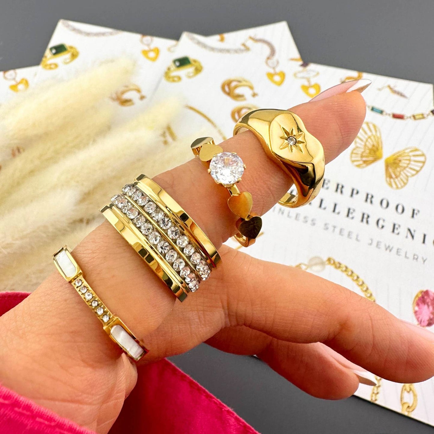 18K gold plated Stainless steel Heart finger ring, Intensity