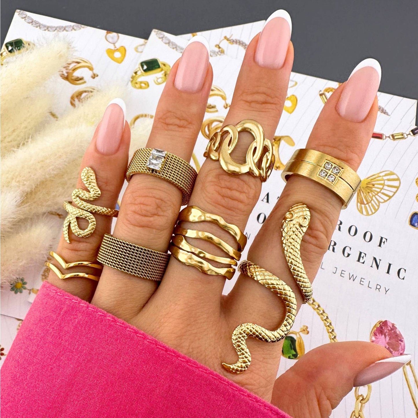 18K gold plated Stainless steel Snake finger ring, Intensity