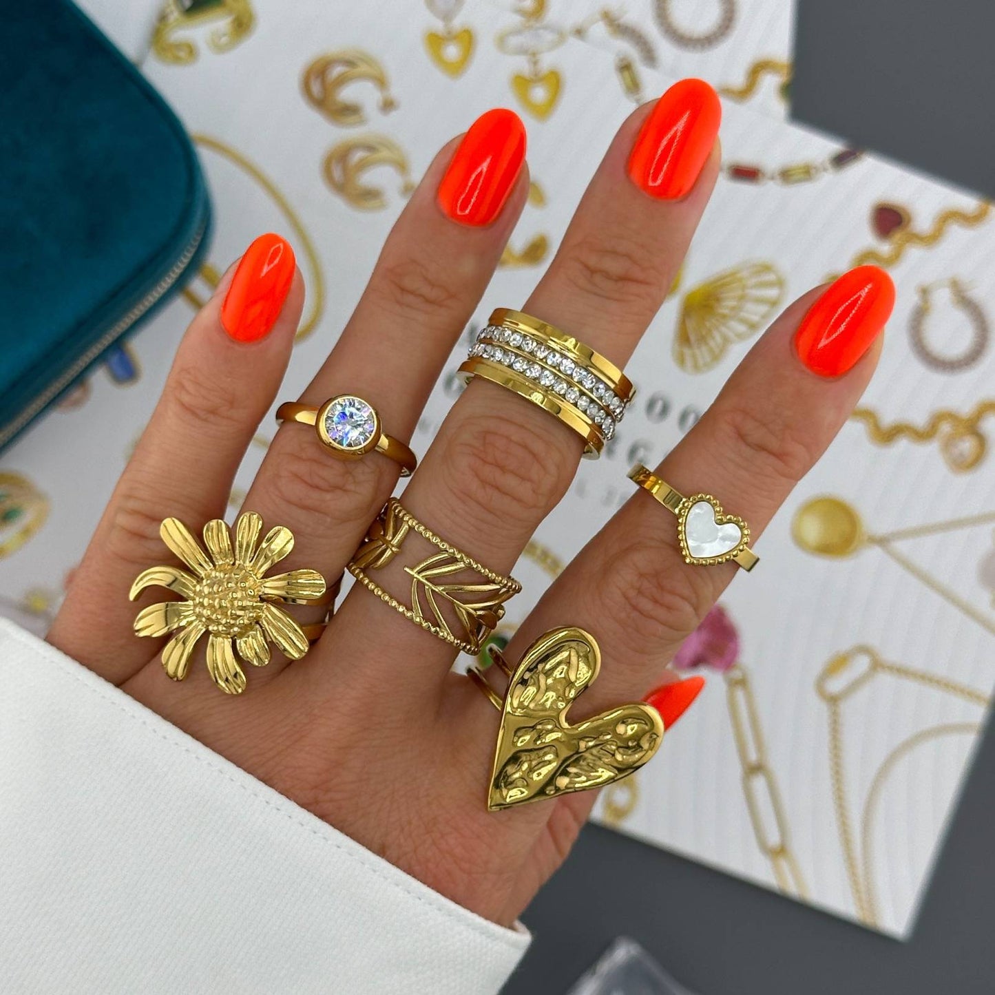 18K gold plated Stainless steel Flower finger ring, Intensity