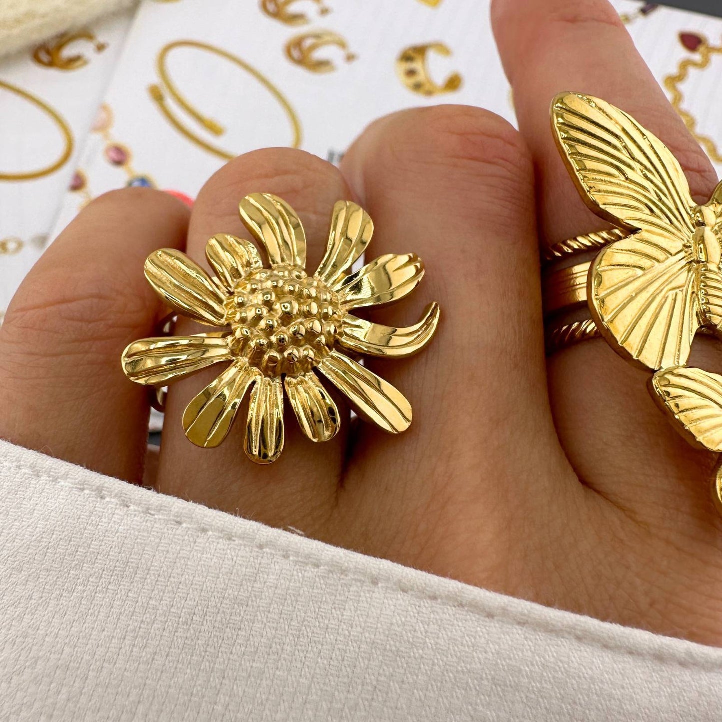 18K gold plated Stainless steel Butterflies finger ring, Intensity