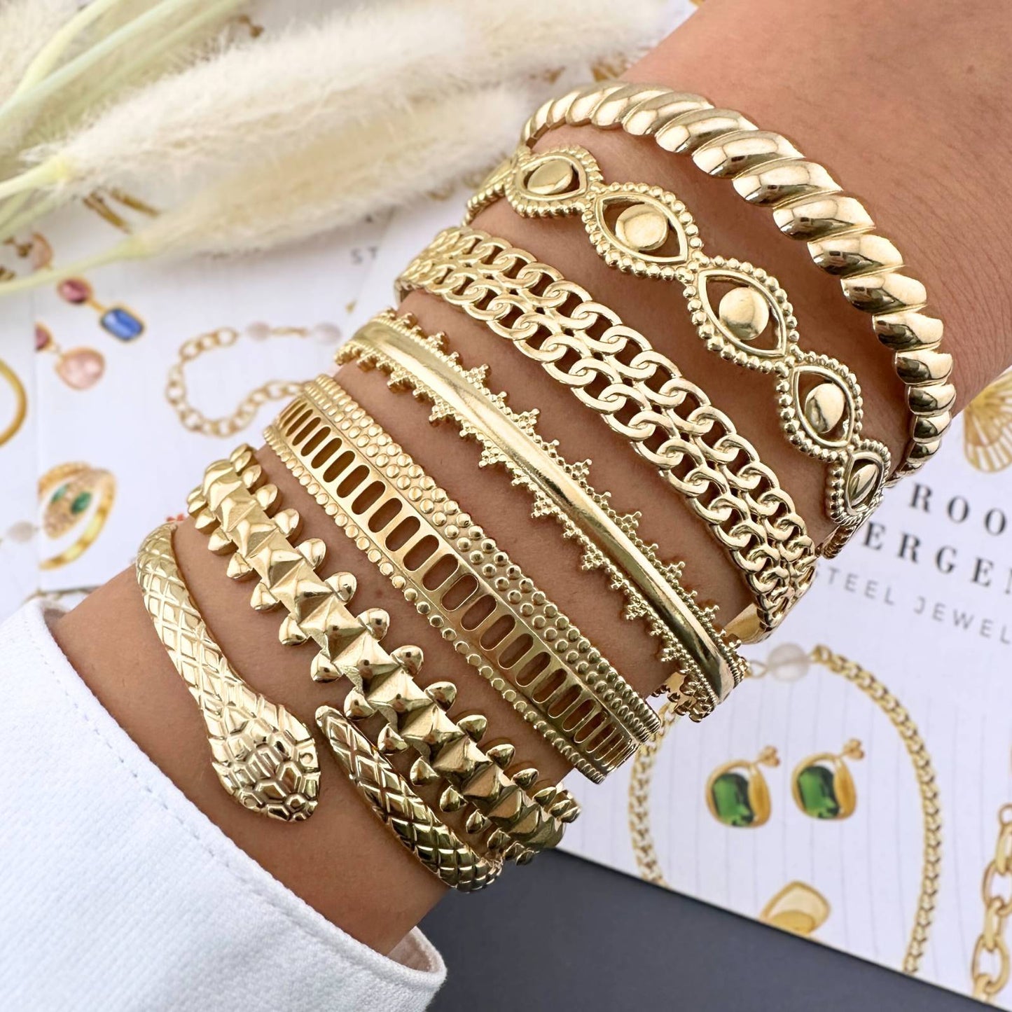 18K gold plated Stainless steel Evil Eyes bracelet, Intensity