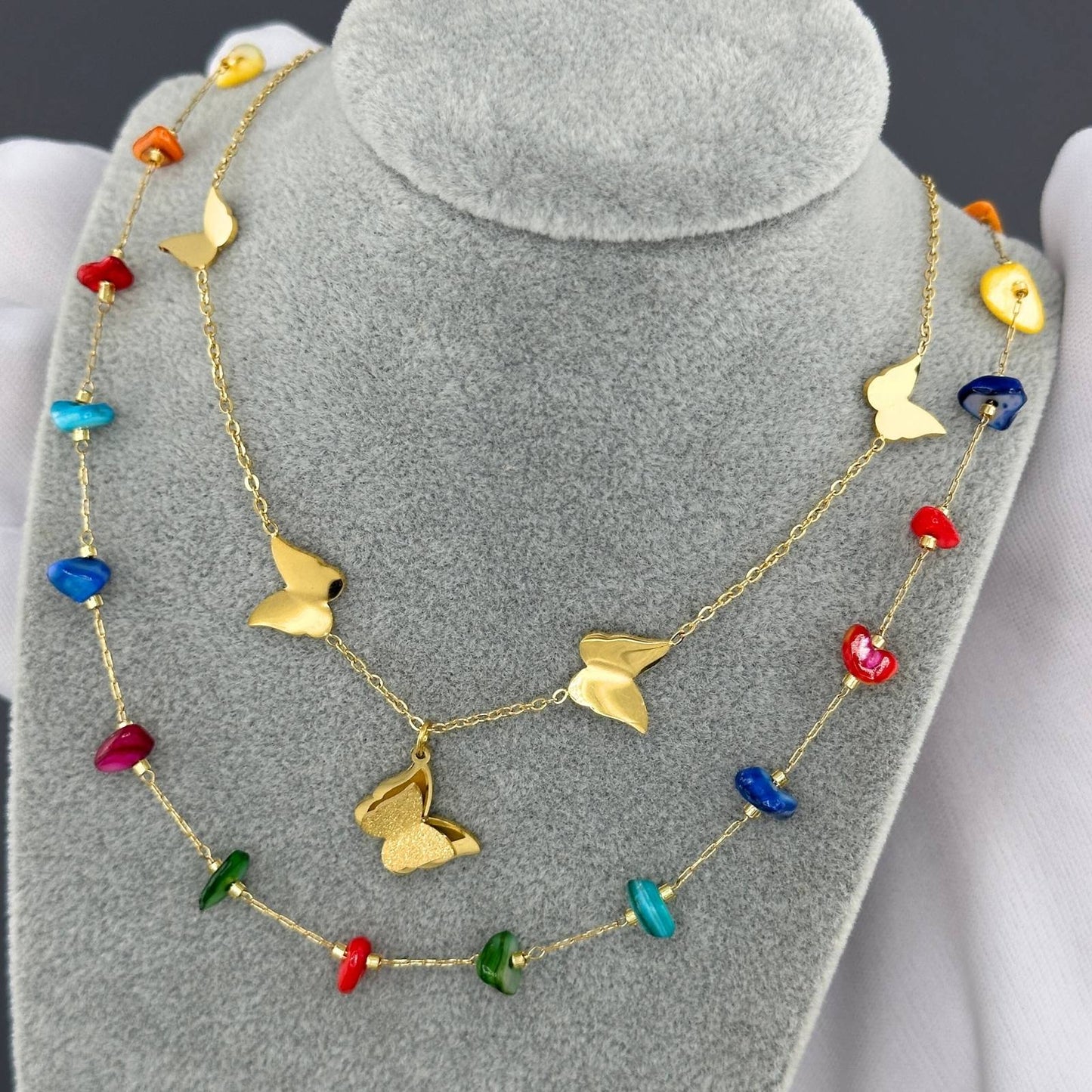 18K gold plated Stainless steel Butterflies necklace, Intensity