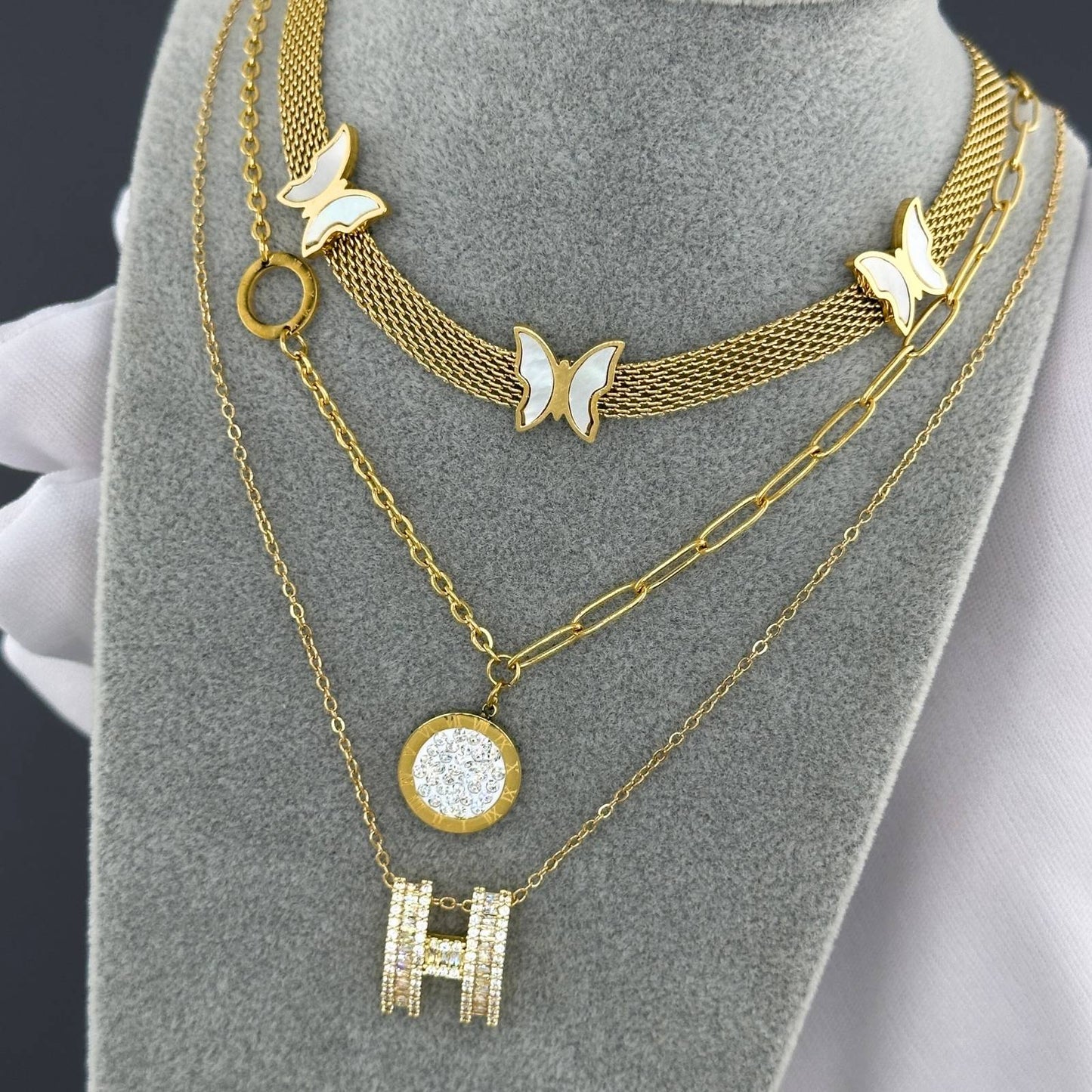 18K gold plated Stainless steel Butterflies necklace, Intensity