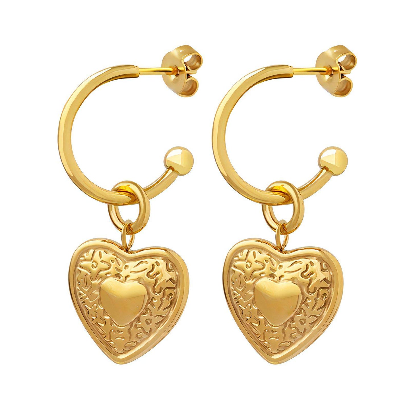 18K gold plated Stainless steel Heart earrings, Intensity