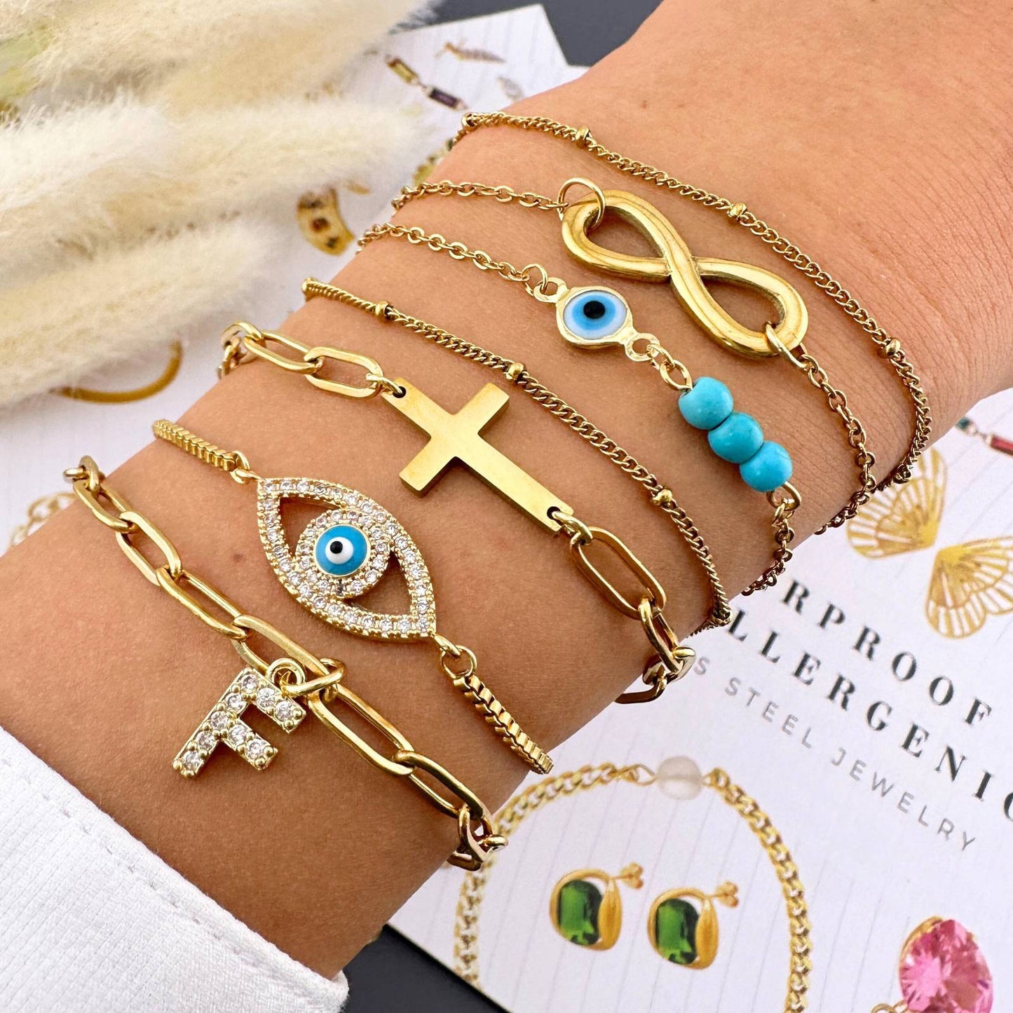 18K gold plated Stainless steel Evil Eye bracelet, Intensity