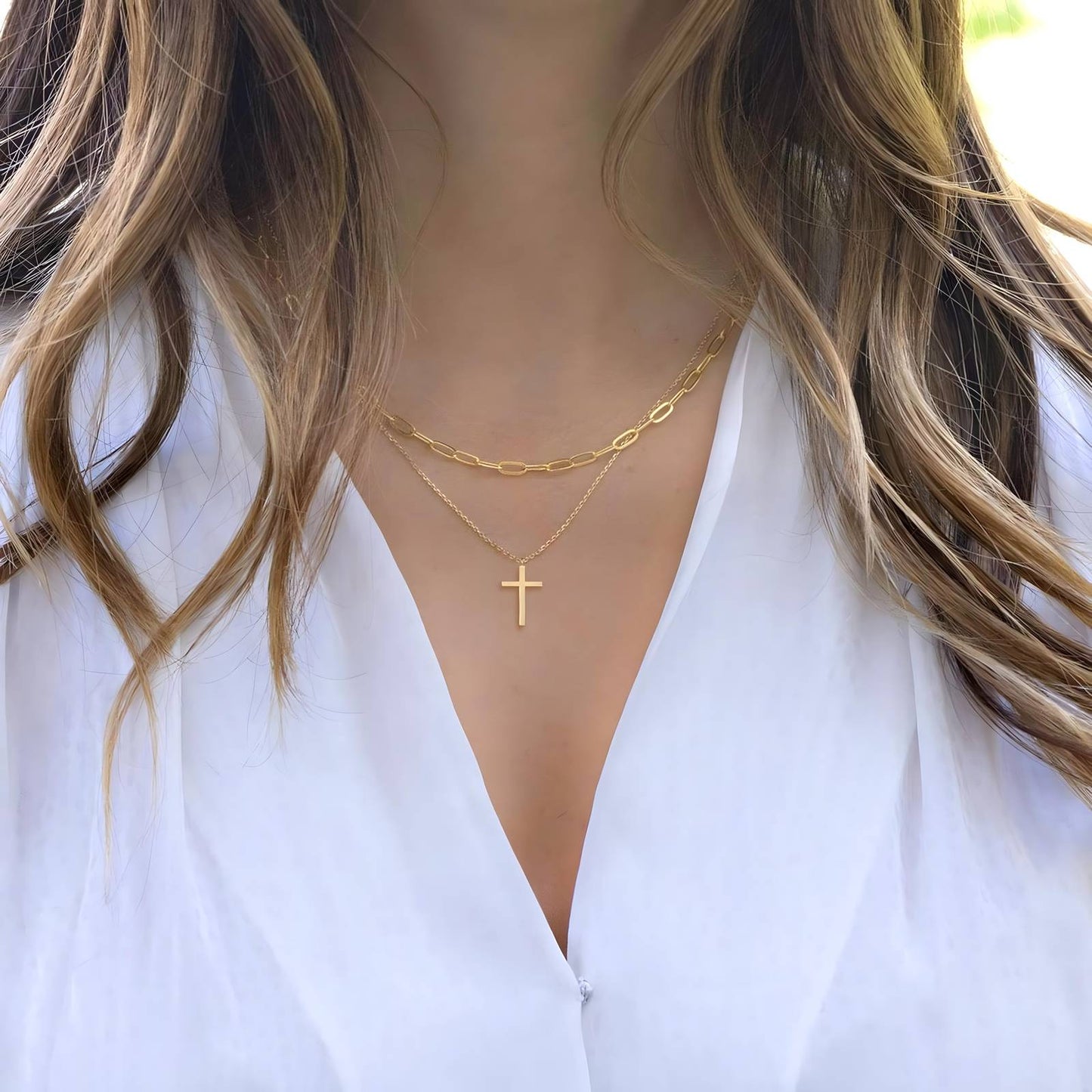 18K gold plated Stainless steel Crosses necklace, Intensity