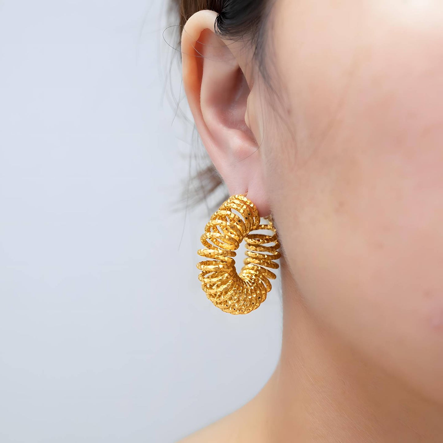 18K gold plated Stainless steel Spiral earrings, Intensity