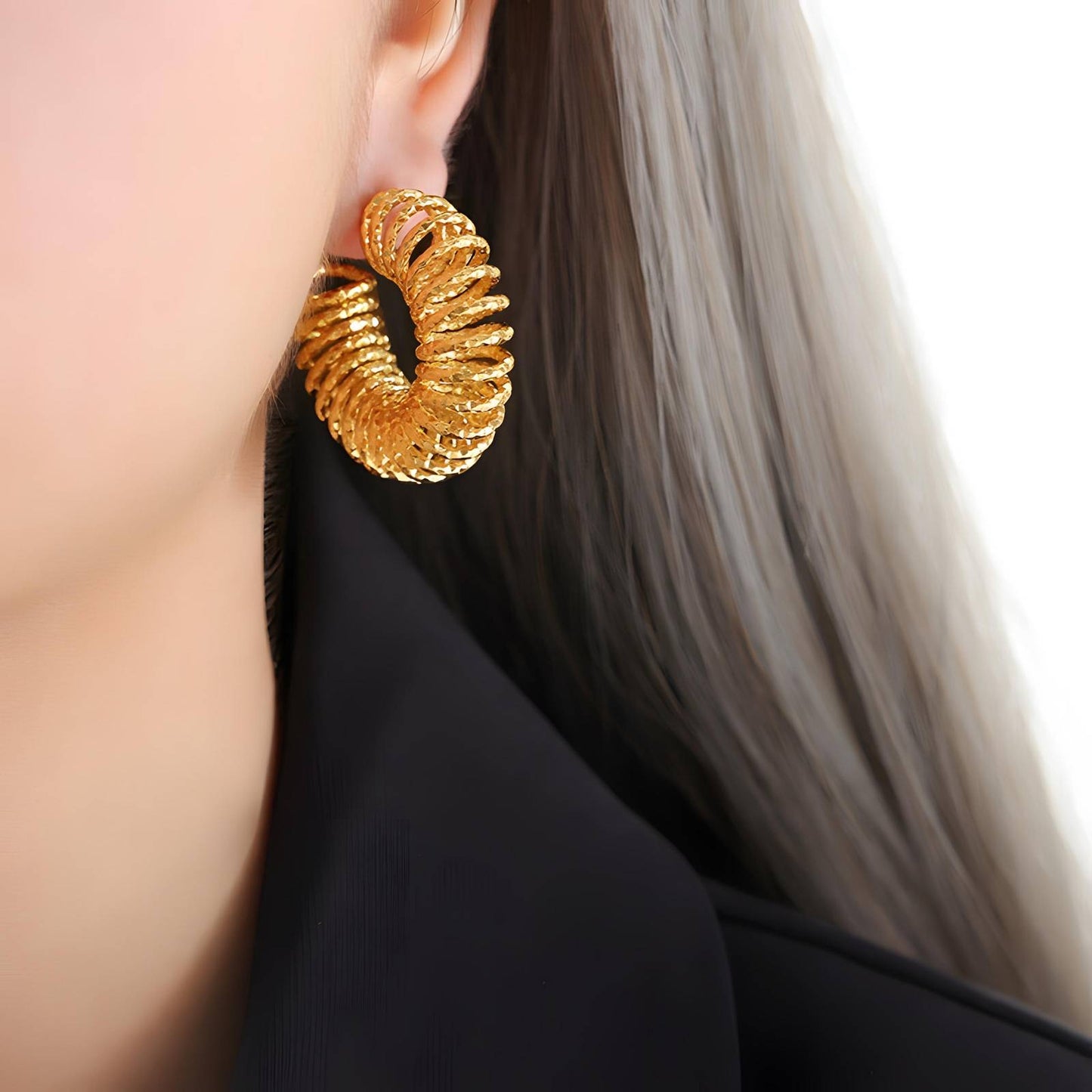 18K gold plated Stainless steel Spiral earrings, Intensity