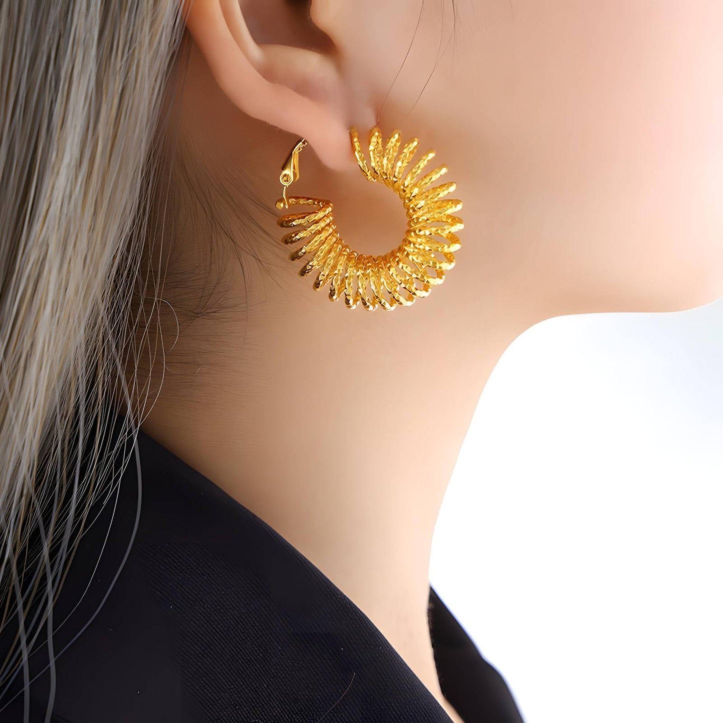 18K gold plated Stainless steel Spiral earrings, Intensity
