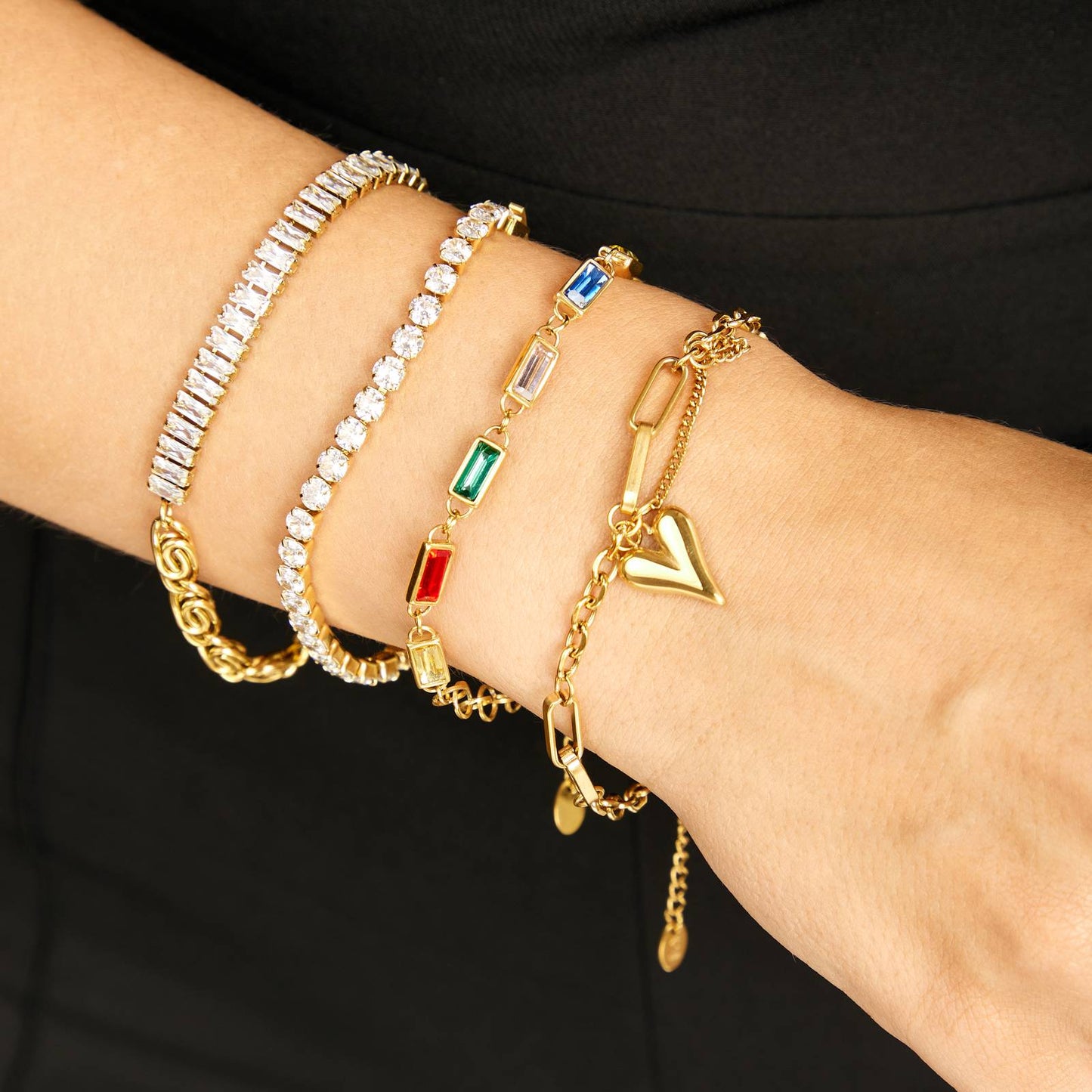 18K gold plated Stainless steel Hearts bracelet, Intensity