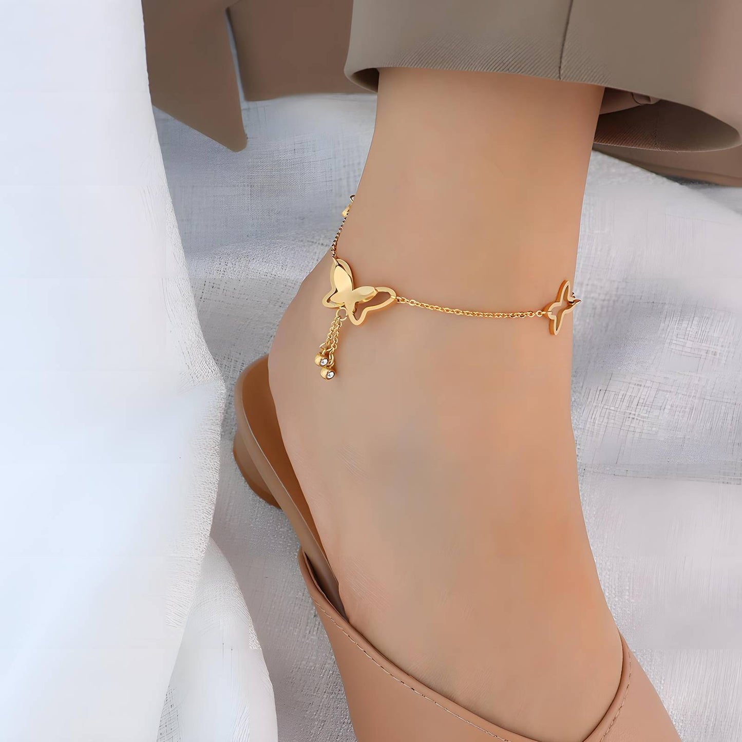 18K gold plated Stainless steel Butterfly anklet, Intensity