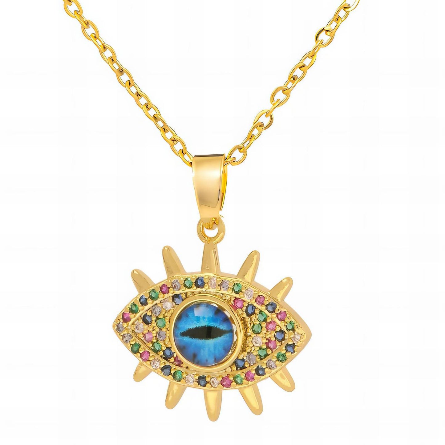 18K gold plated Stainless steel evil eye necklace, Intensity