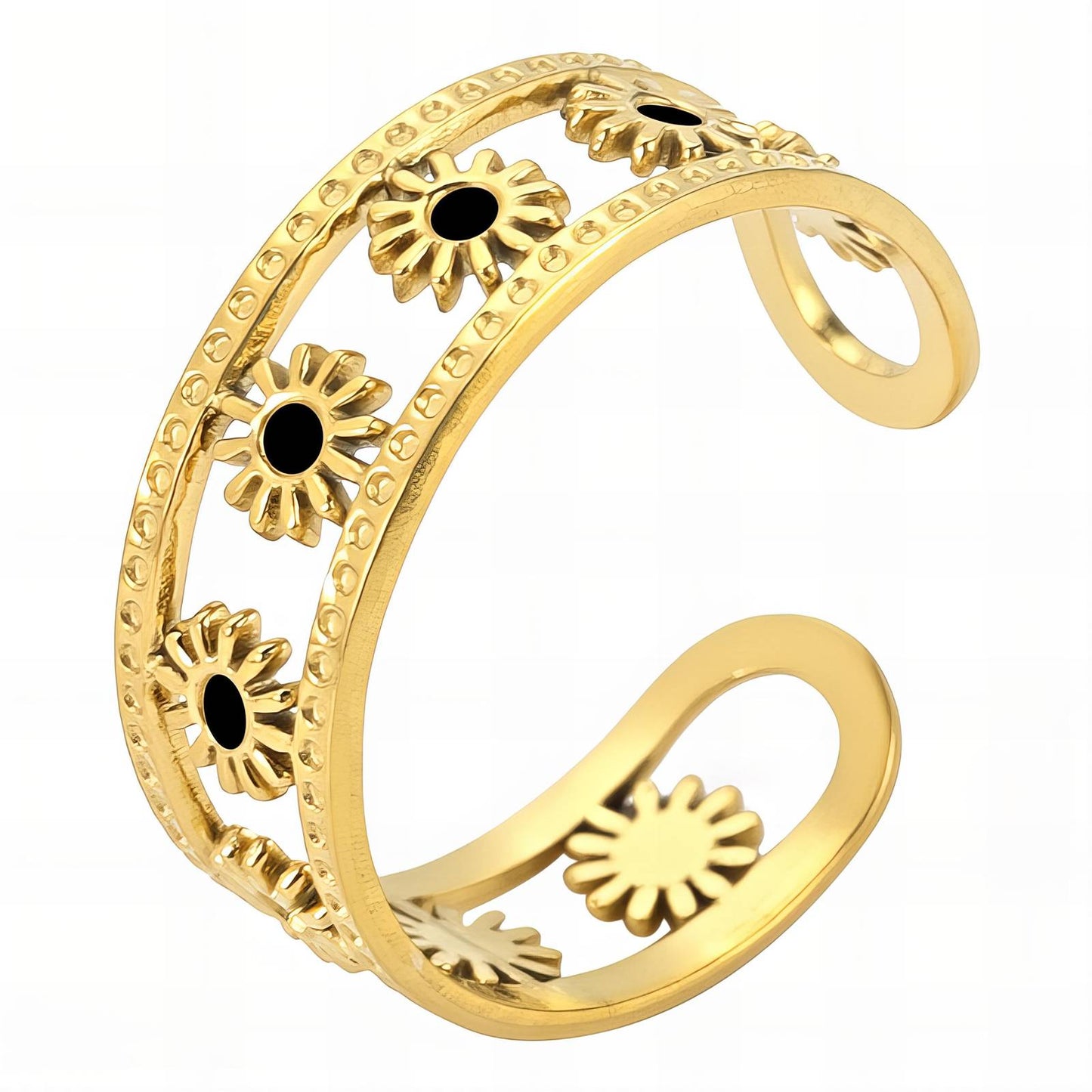 18K gold plated Stainless steel Flowers finger ring, Intensity