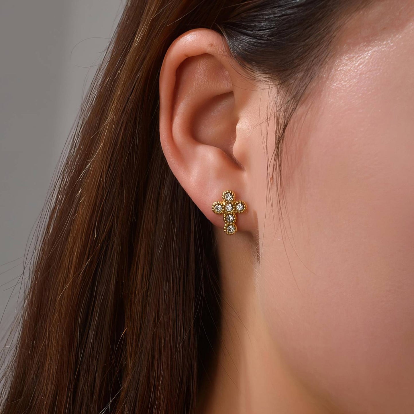 18K gold plated Stainless steel Crosses earrings, Intensity