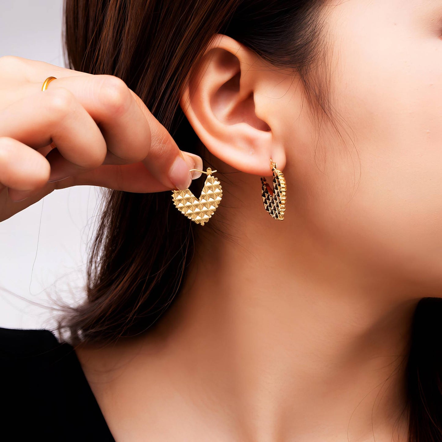 18K gold plated Stainless steel Hearts earrings, Intensity