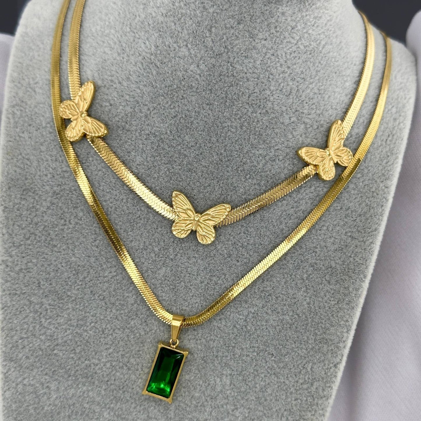 18K gold plated Stainless steel Butterflies necklace, Intensity