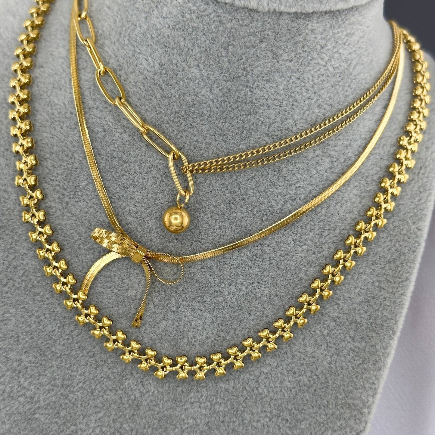 18K gold plated Stainless steel Hearts necklace, Intensity