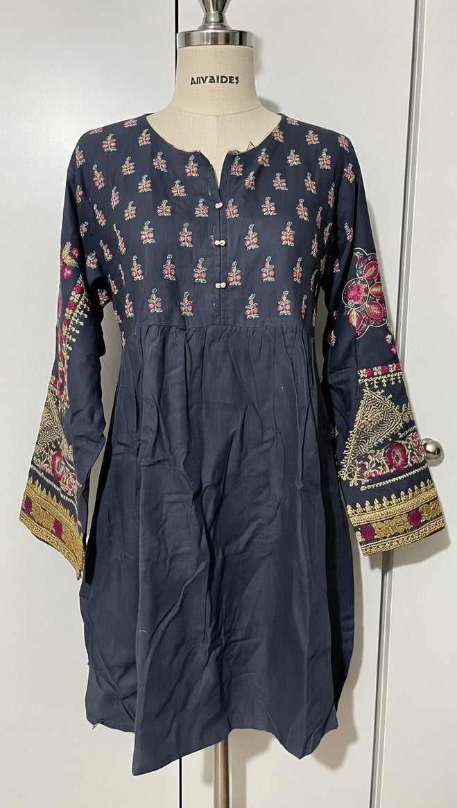 Khadar embroidery kurta frock/dress style with beaded neckline