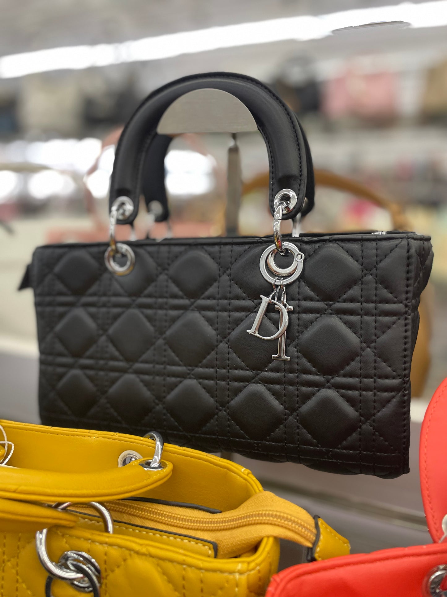 Christian Dior black Quilted handbag with long strap included rectangular