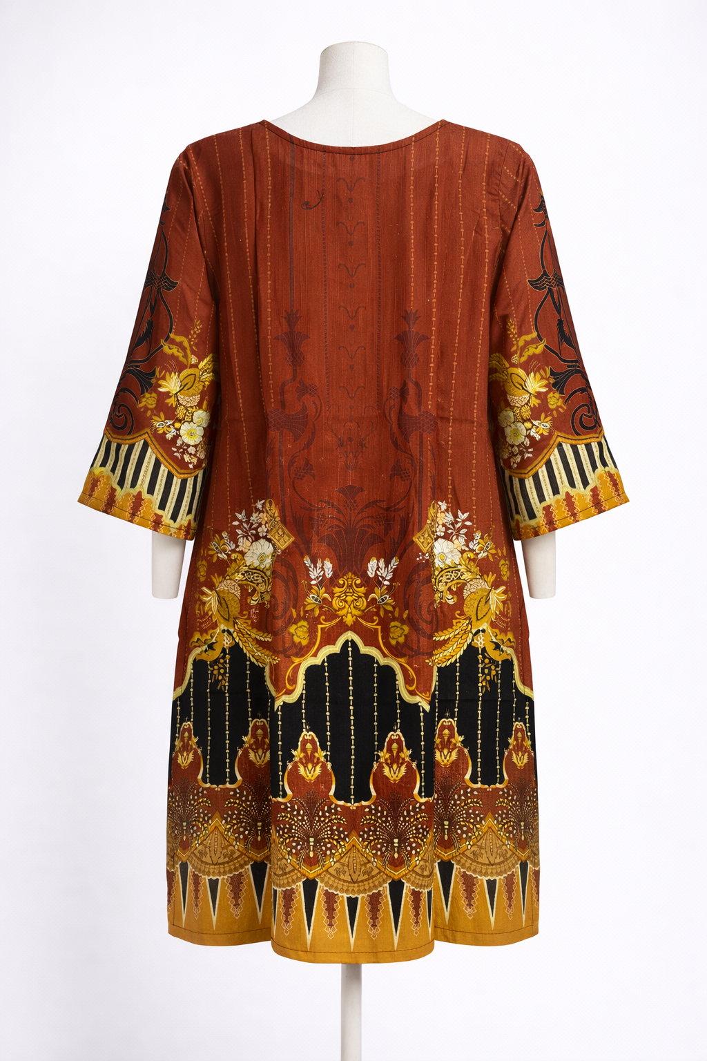 Printed khadar rich burnt orange kurta long sleeved