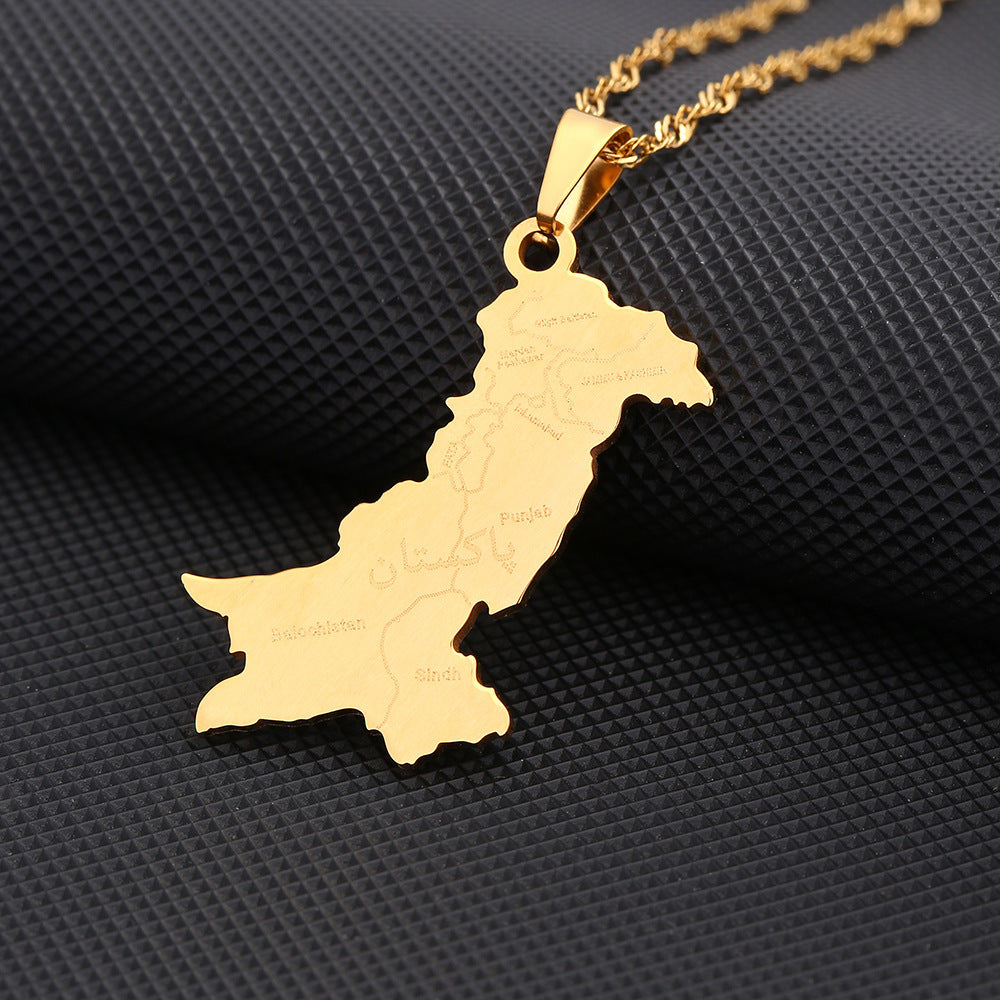 Stainless Steel Pakistan Map Necklace Female Style Titanium Steel Sweater Chain Ornament