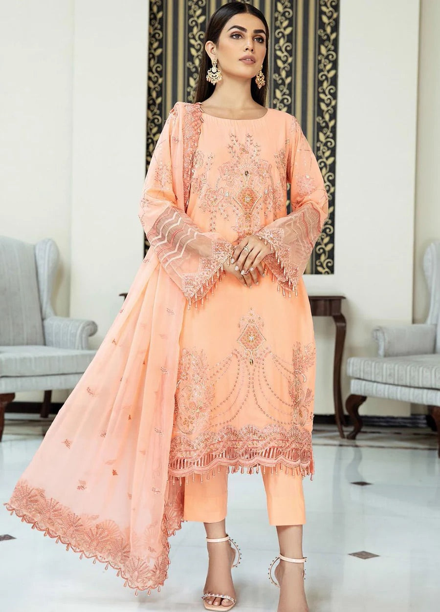 Nafasat by House of Nawab 3 pcs lawn luxury deneen peach suit