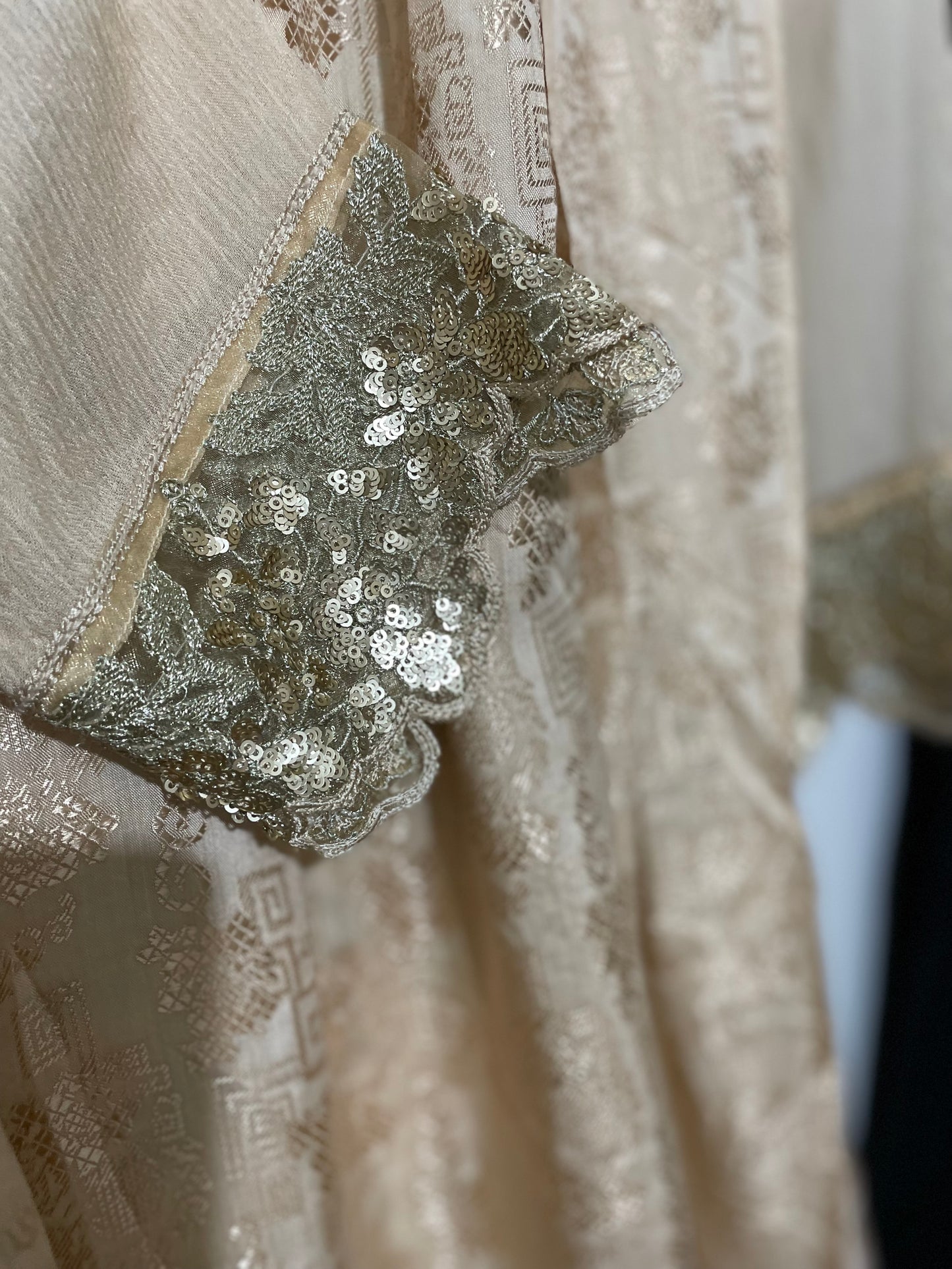 Ally’s long viscose lawn maxi dress beige net lace border