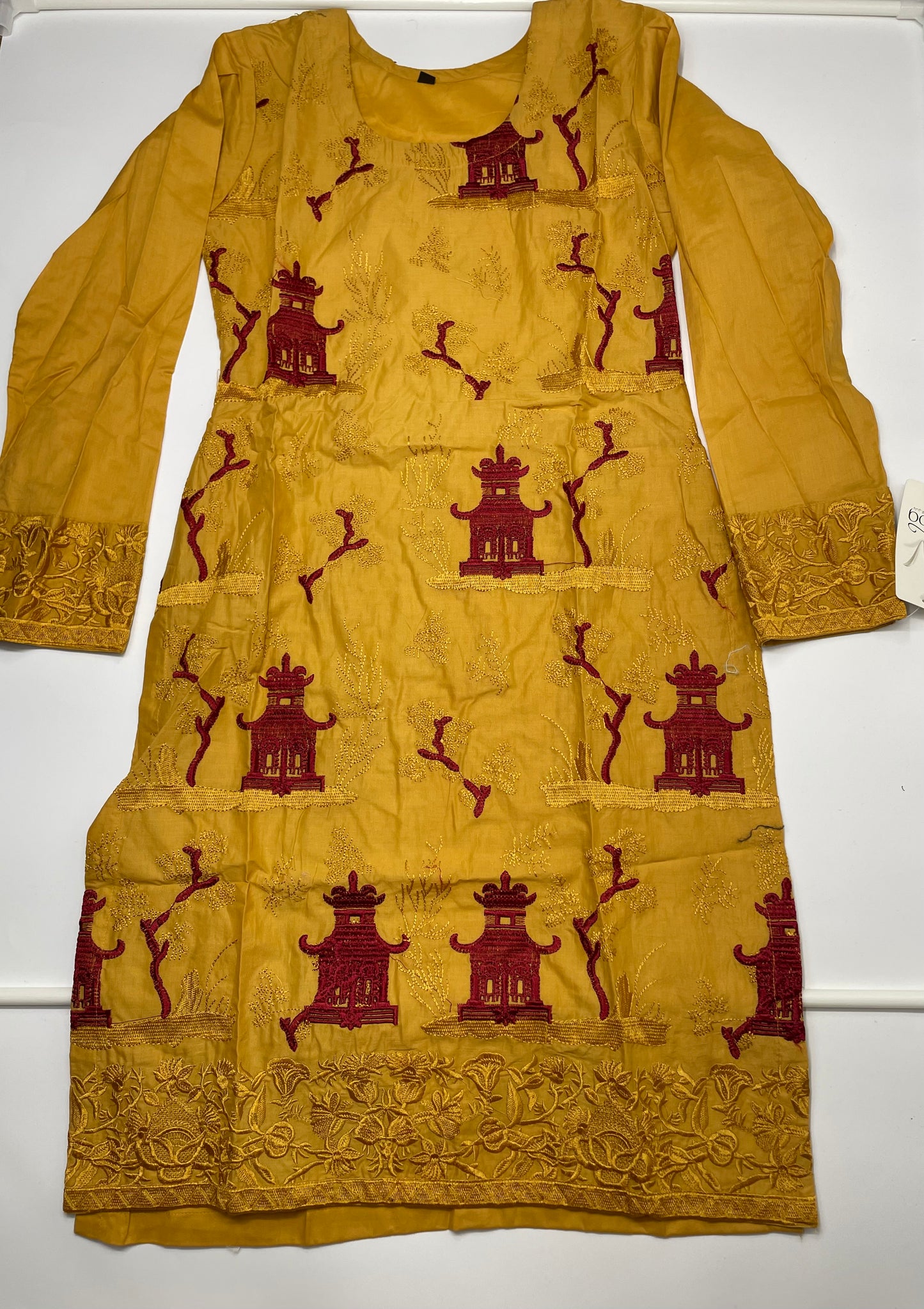 3 pcs cotton mustard yellow suit with detailed embroidery