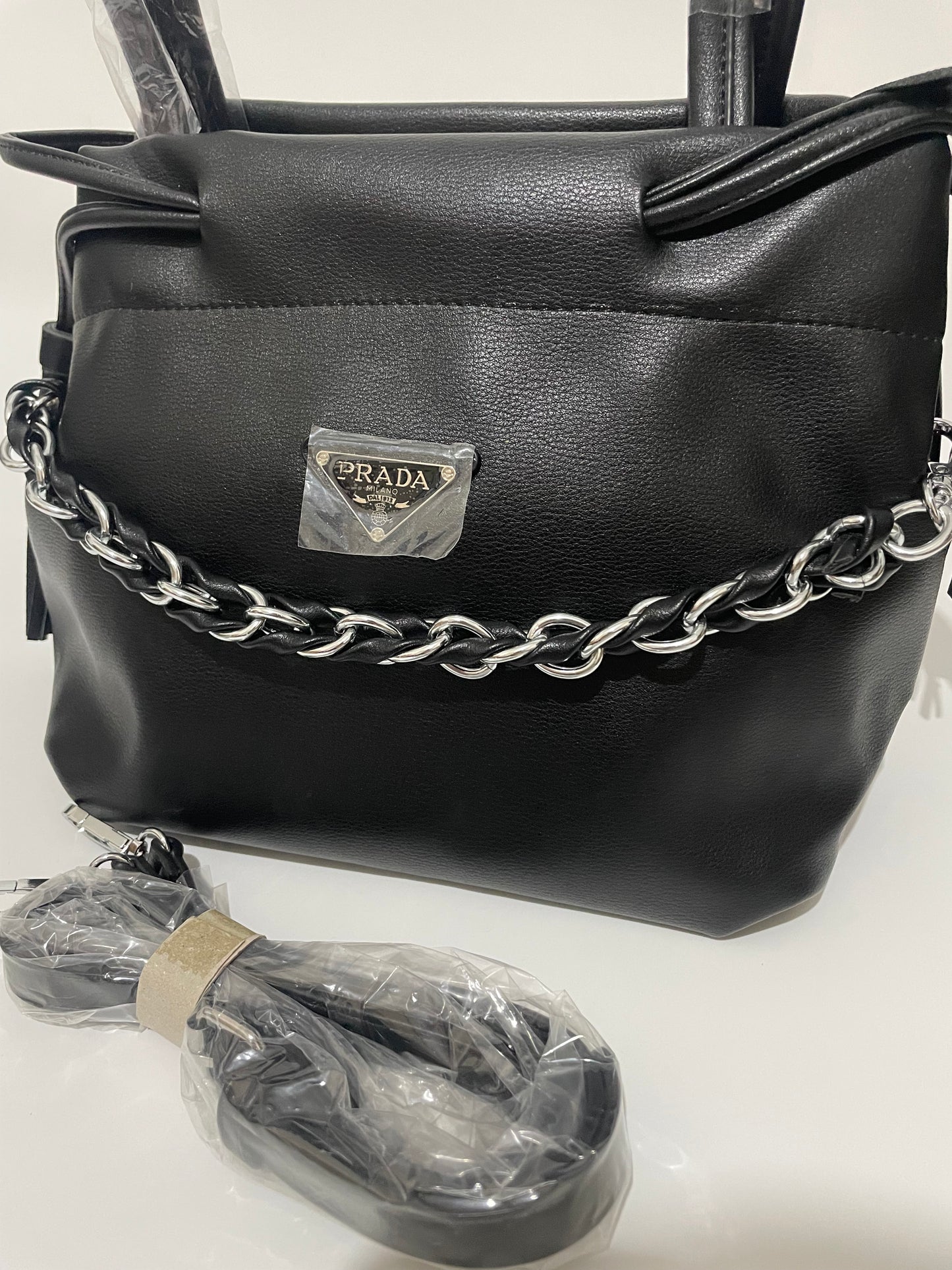 Black prada shoulder handbag with chain and long strap included