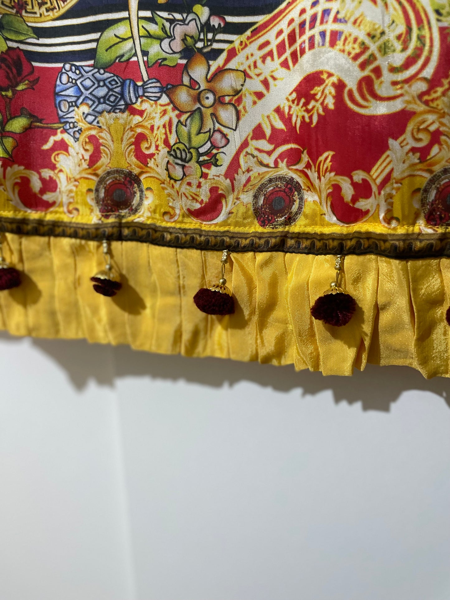 Satin silk navy blue yellow kurta with detailed embroidery